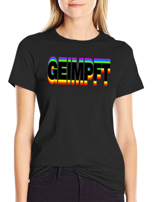Geimpft Rainbow Text Black T-Shirt