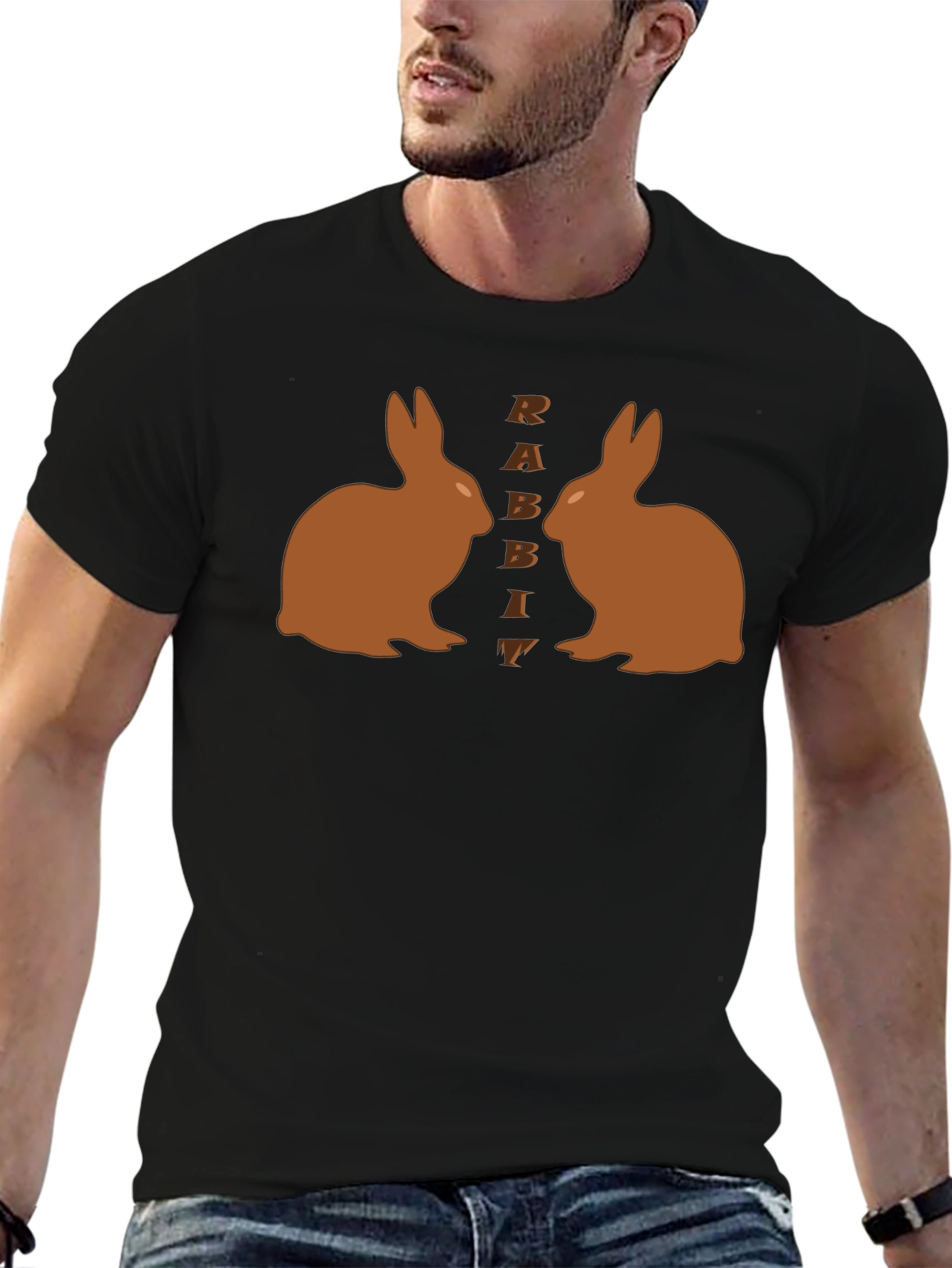 Rabbit Graphic Tee - Black Casual T-Shirt