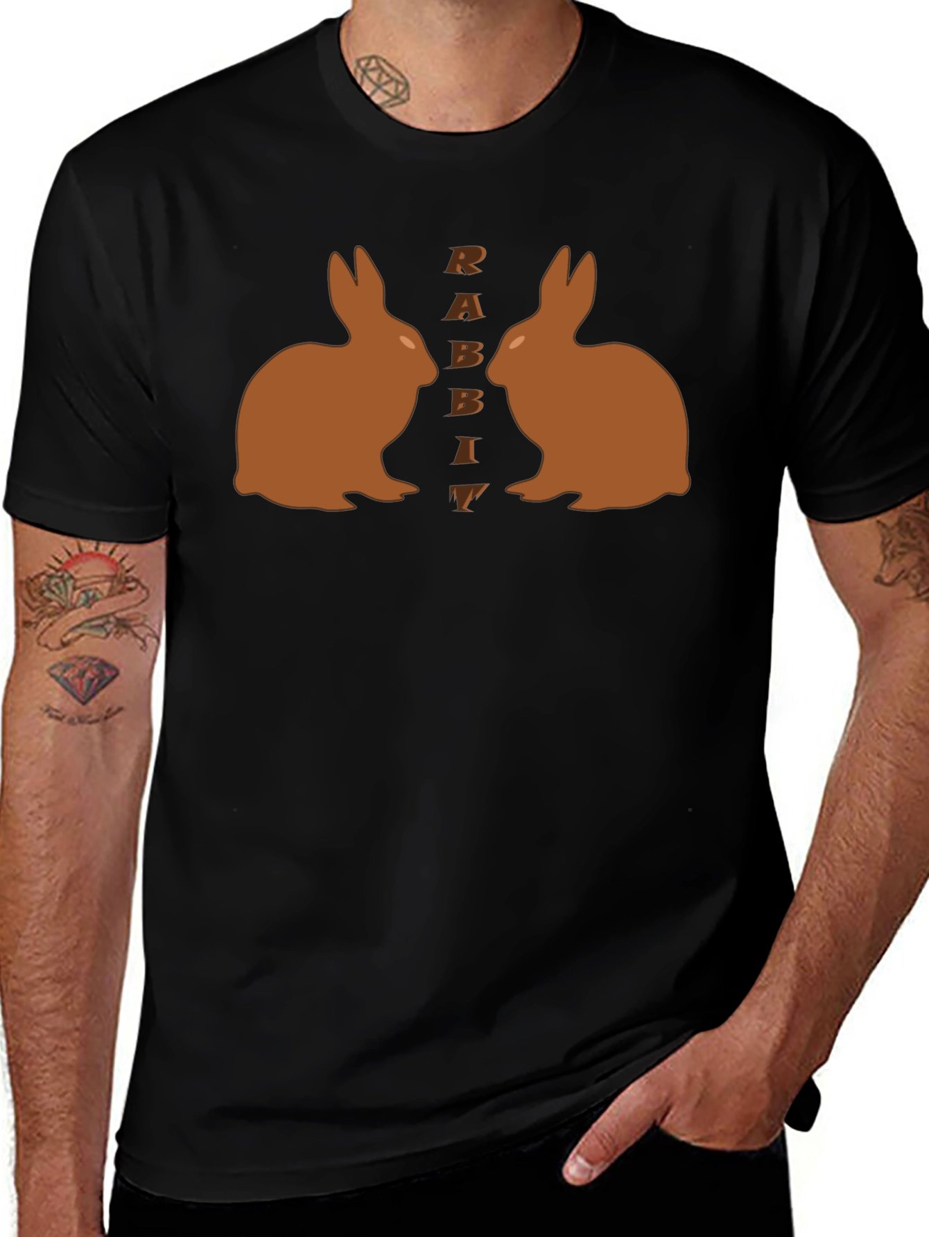 Rabbit Graphic Tee - Black Casual T-Shirt