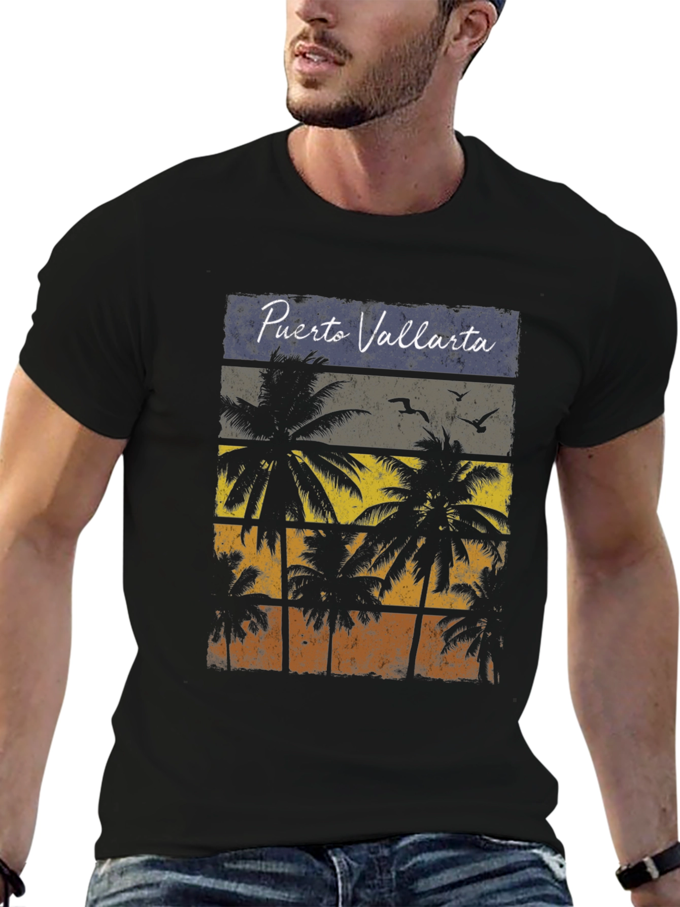 Puerto Vallarta Palm Tree Retro Graphic T-Shirt