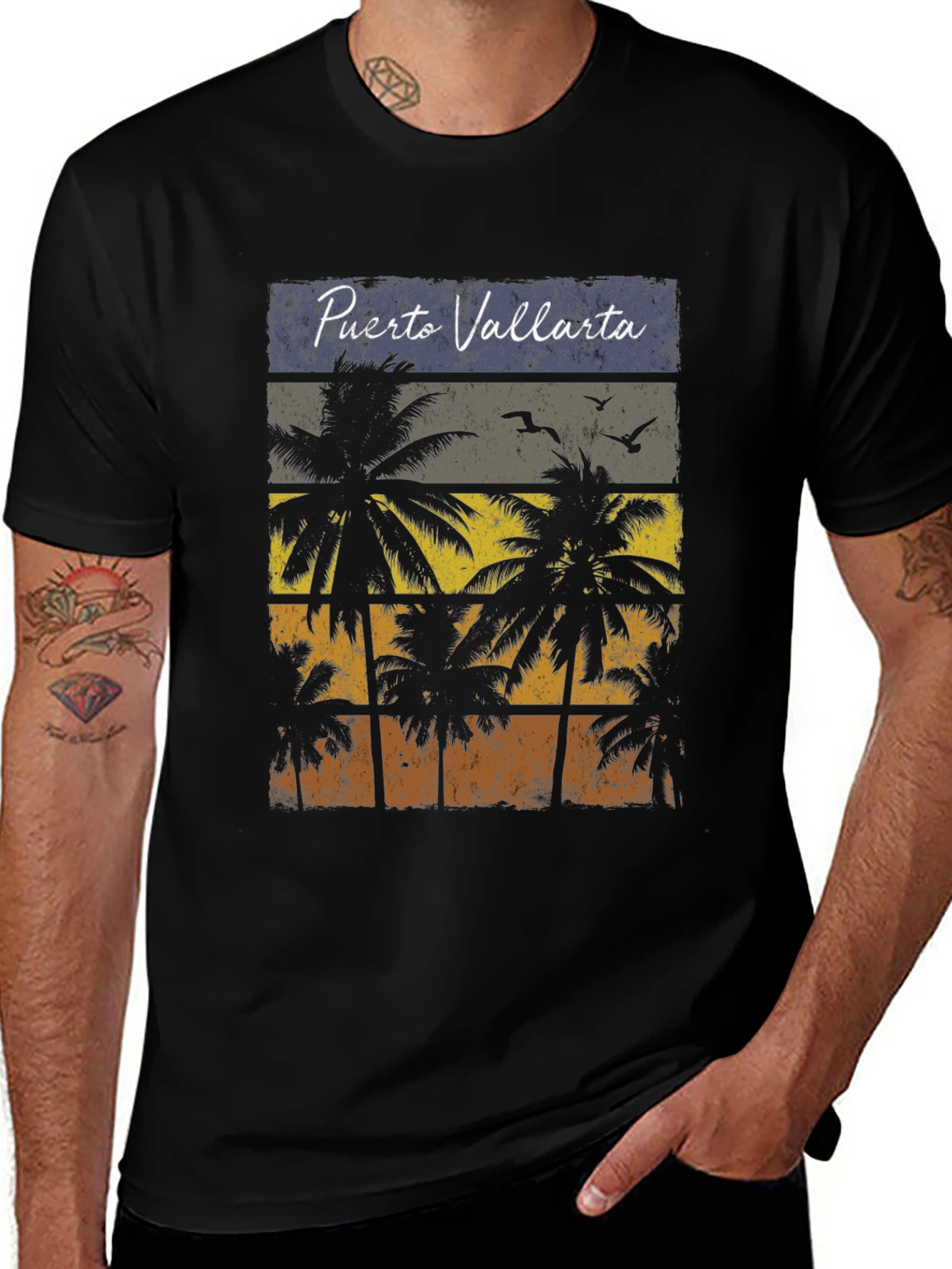 Puerto Vallarta Palm Tree Retro Graphic T-Shirt