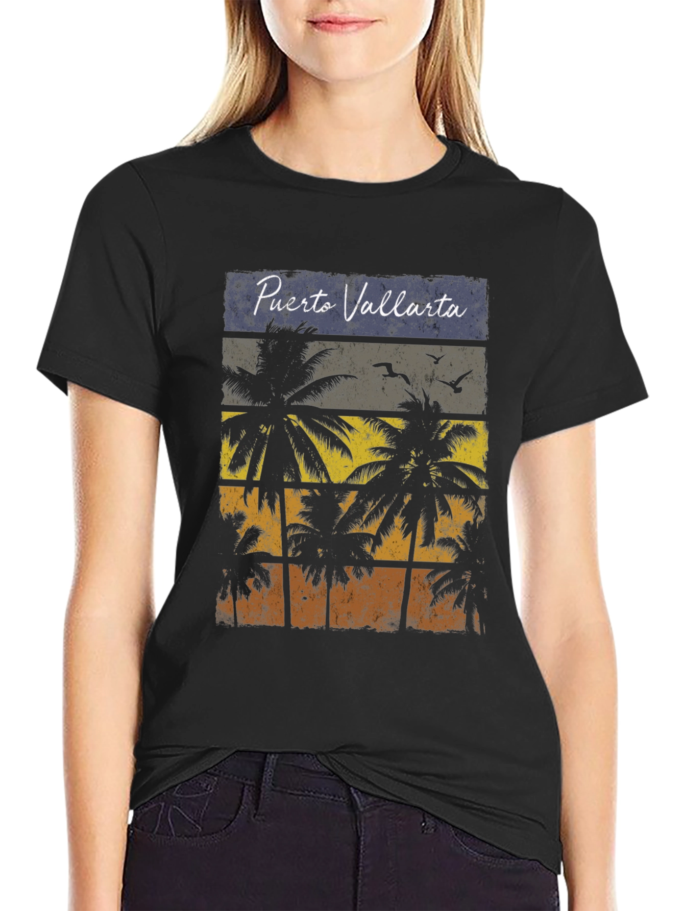 Puerto Vallarta Palm Tree Retro Graphic T-Shirt