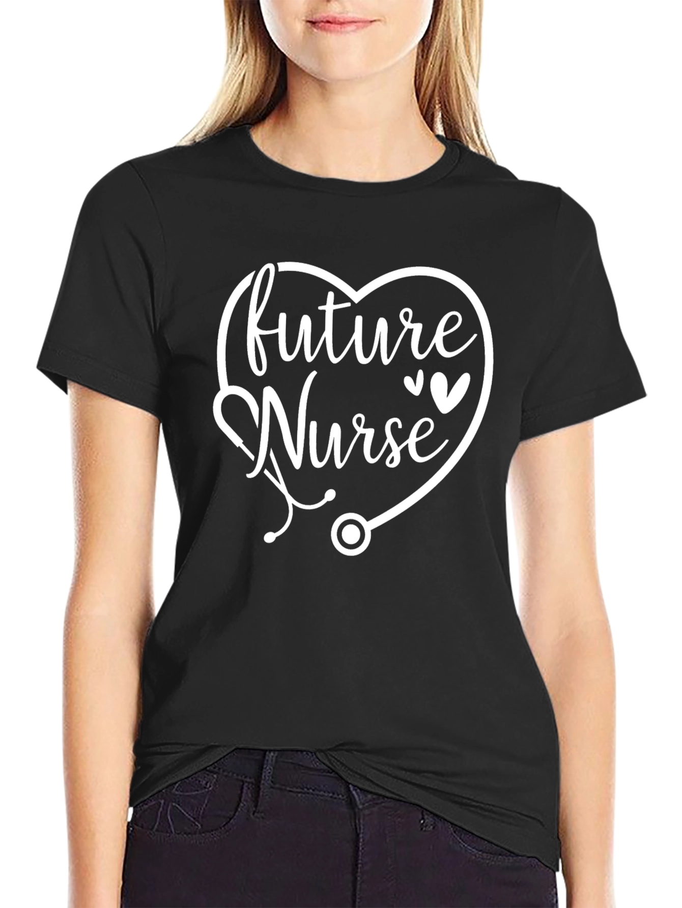 Future Nurse Heart Stethoscope Black T-Shirt