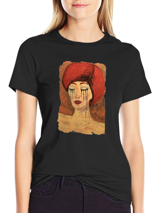 Artistic Woman Graphic Tee - Black Casual T-Shirt