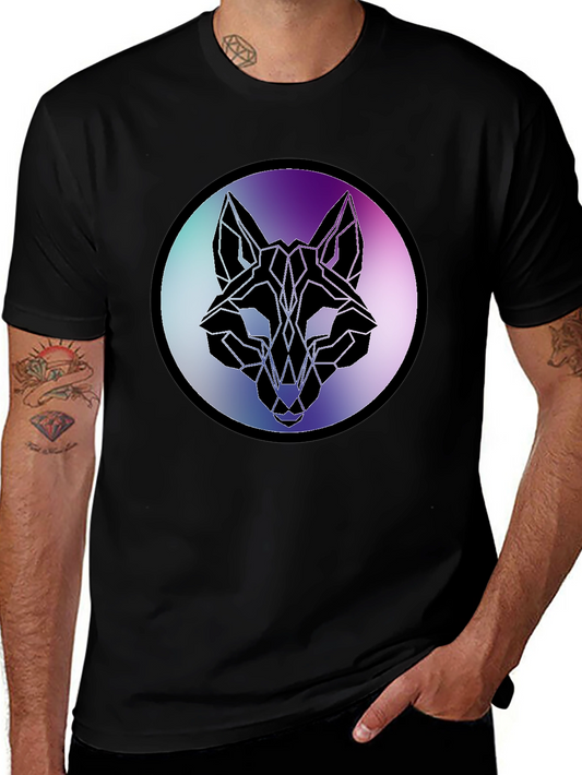 Geometric Wolf Head Graphic Tee - Black