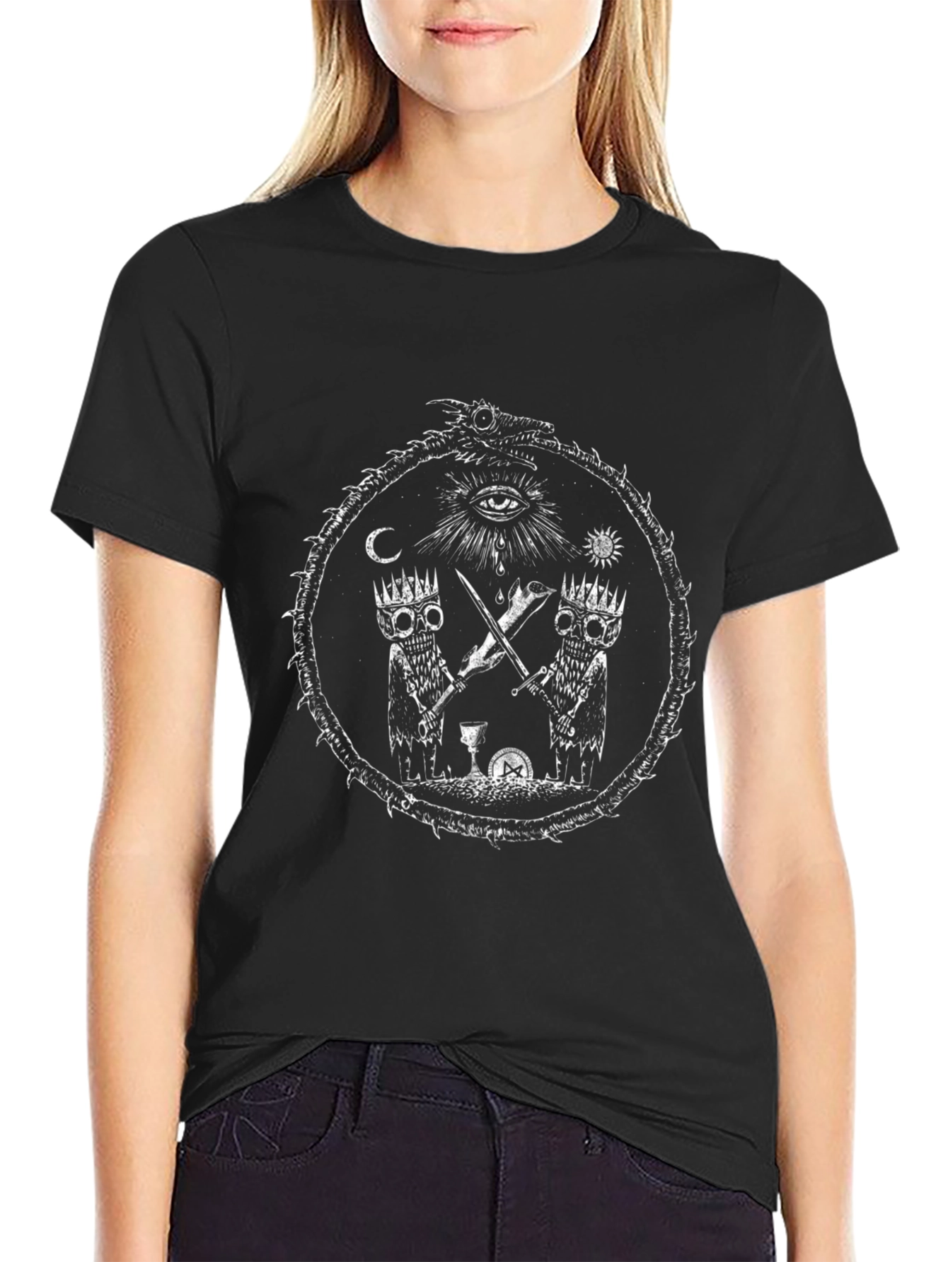 Occult Graphic Print Tee - Black Cotton T-Shirt