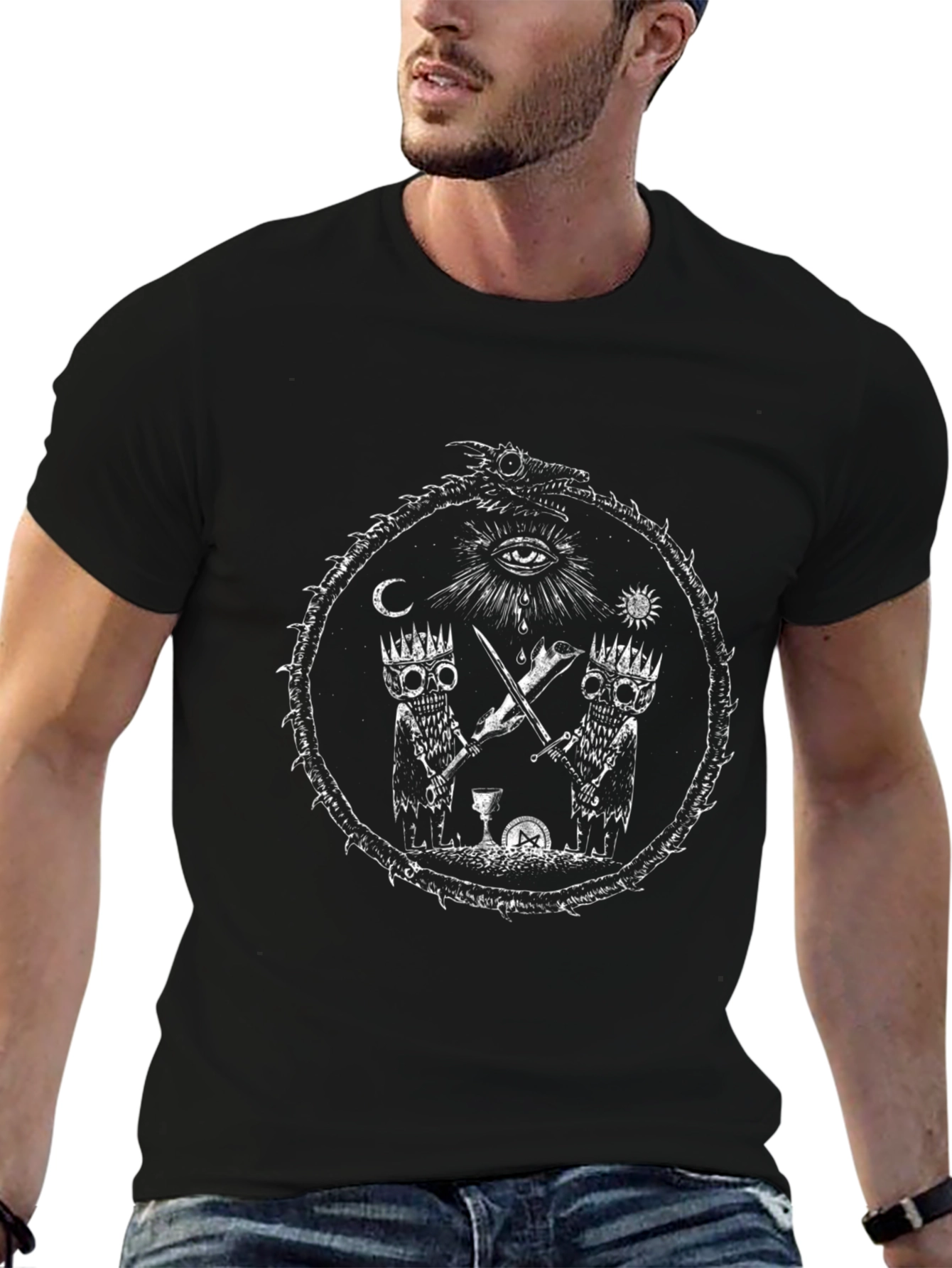 Occult Graphic Print Tee - Black Cotton T-Shirt