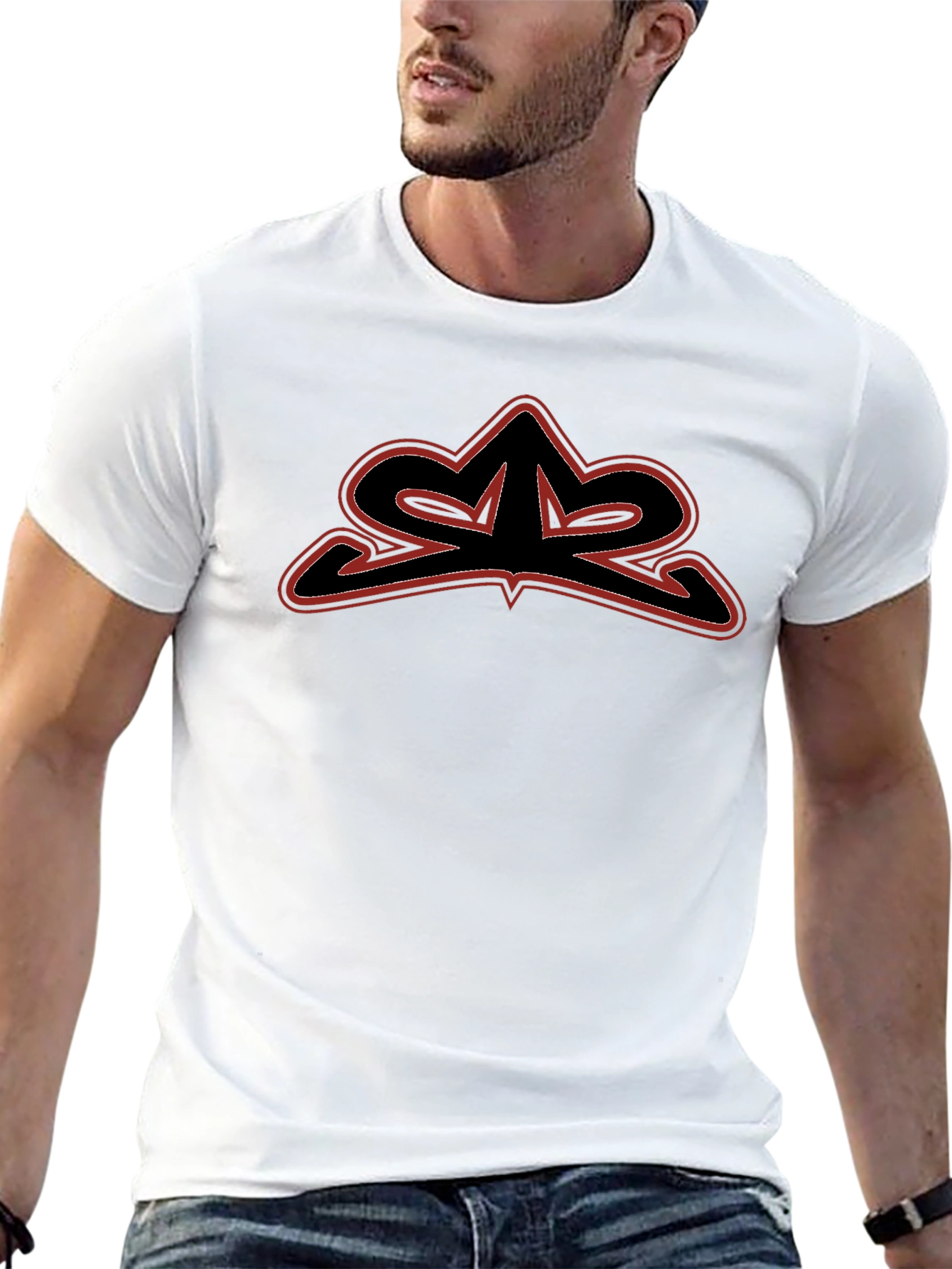 Mens Black Graphic Tee - Edgy Logo Design