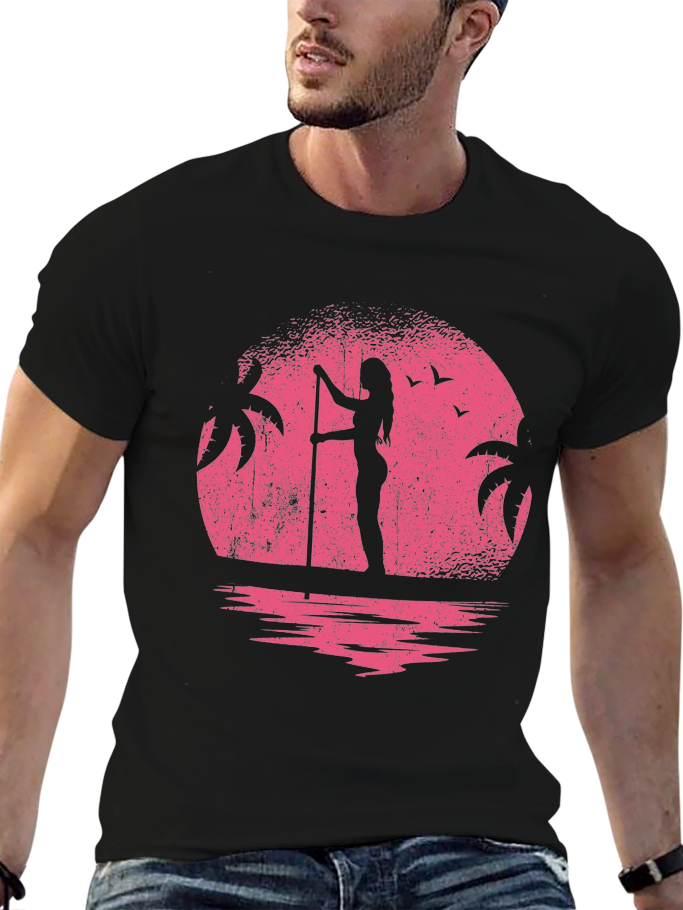 Sunset Paddleboard T-Shirt - Black Graphic Tee