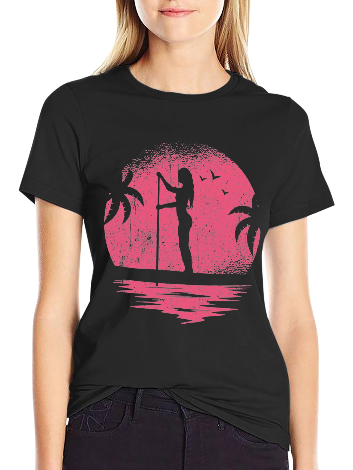 Sunset Paddleboard T-Shirt - Black Graphic Tee
