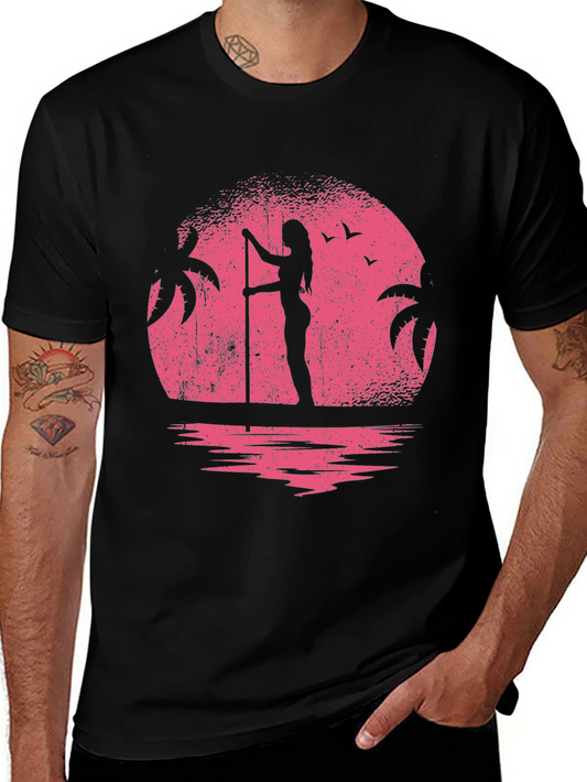 Sunset Paddleboard T-Shirt - Black Graphic Tee