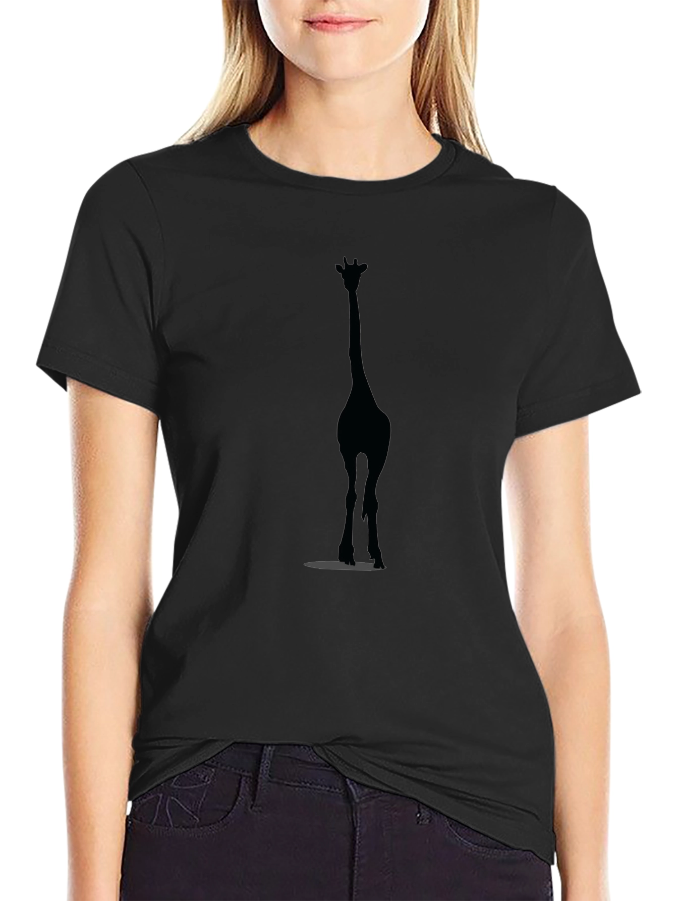 Giraffe Silhouette Black T-Shirt