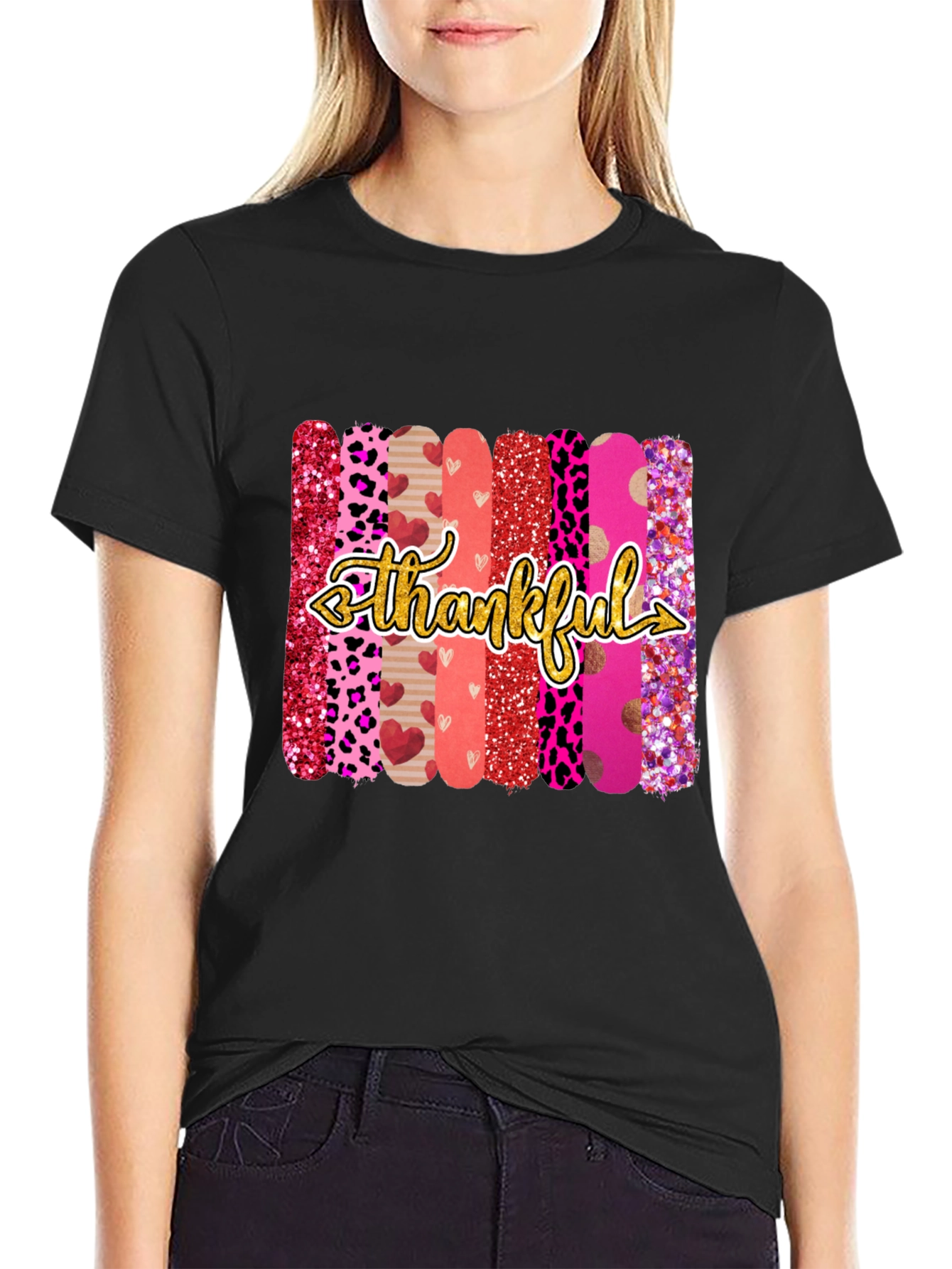 Thankful Graphic Print Crew Neck T-Shirt