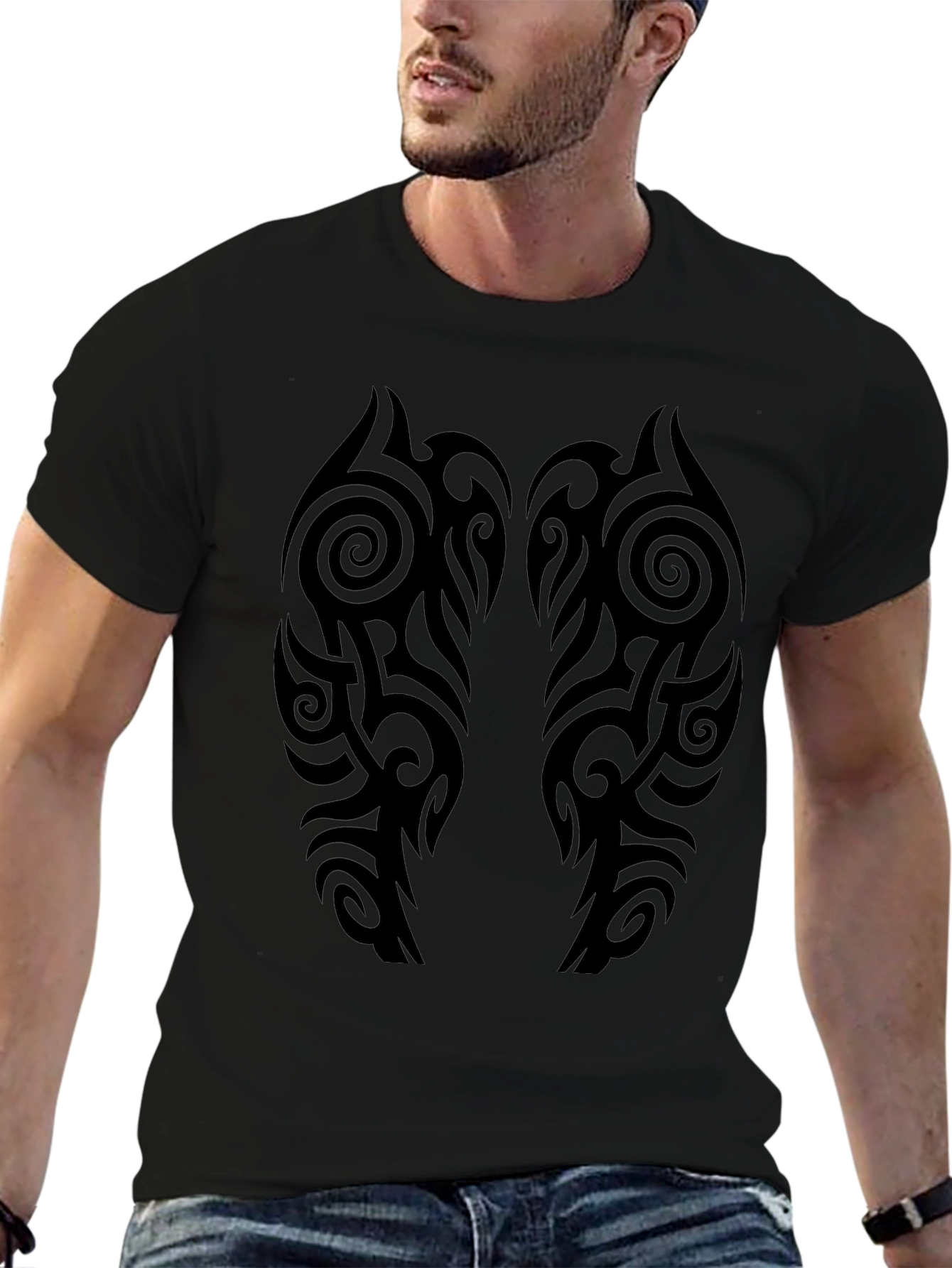 Tribal Tattoo Graphic Tee - Mens Black T-Shirt