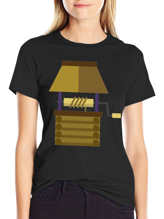 Cartoon Wishing Well Graphic Tee - Black