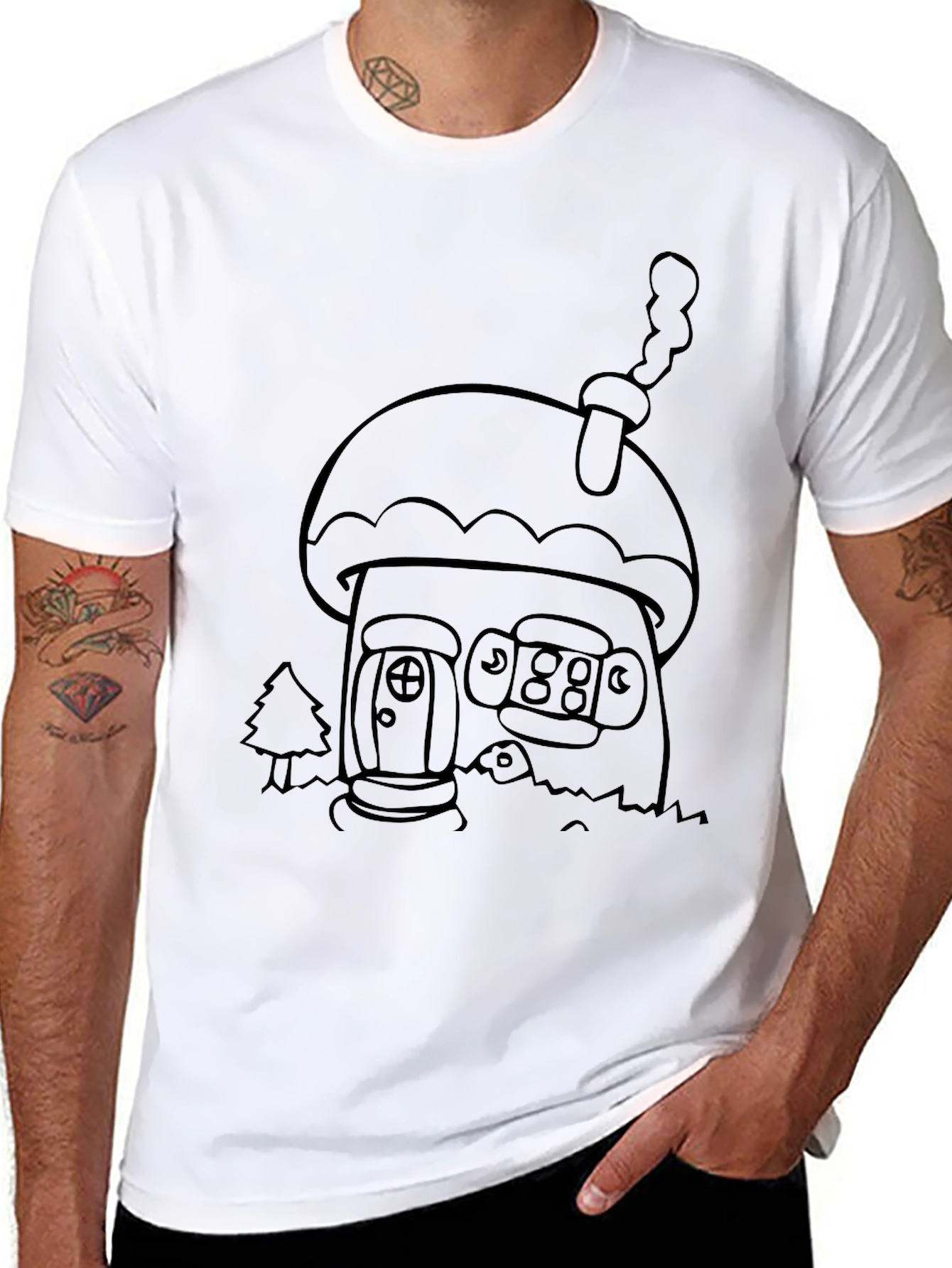 Black Mushroom House Graphic Tee