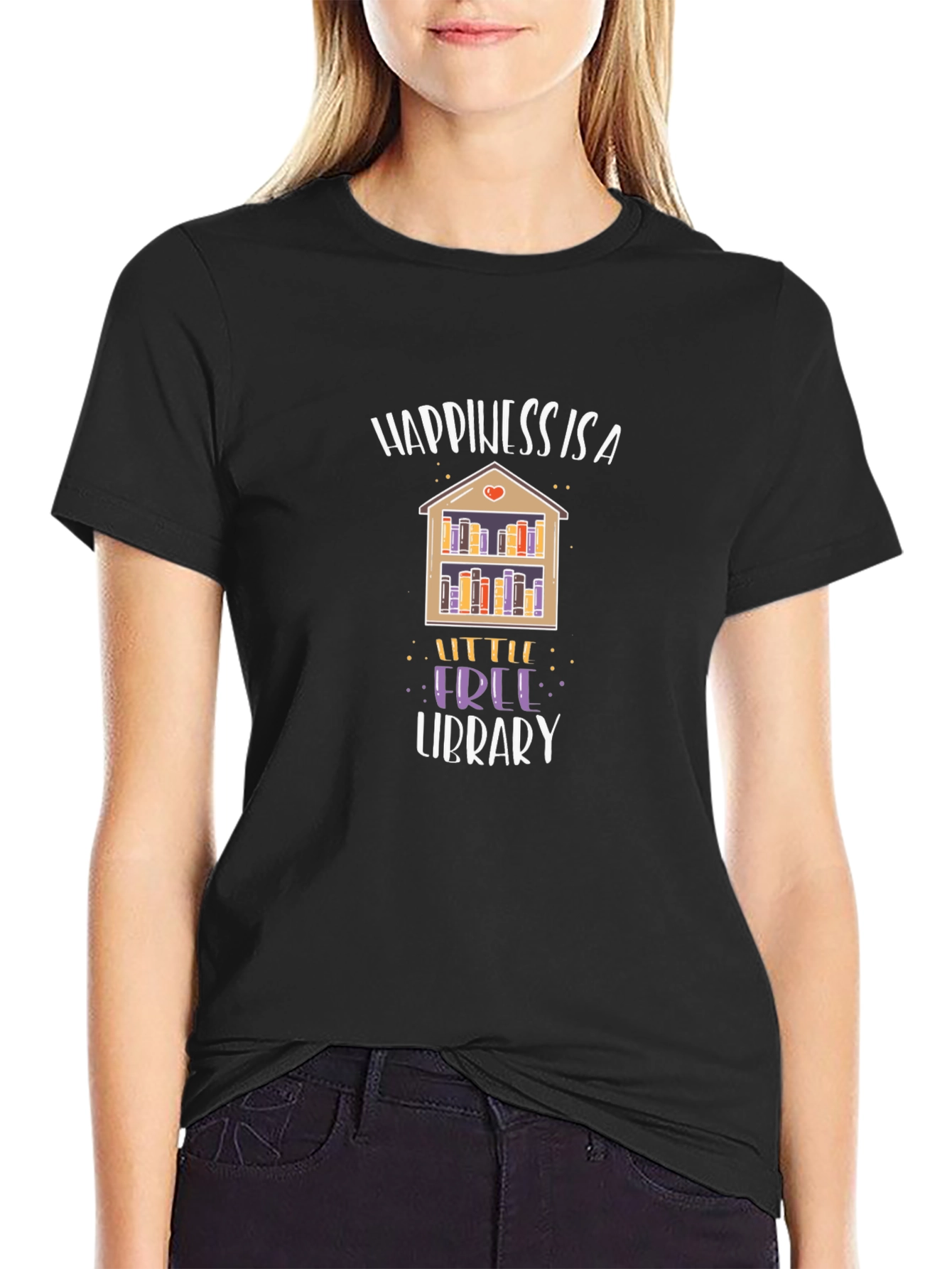 Happiness is a Little Free Library Black T-Shirt