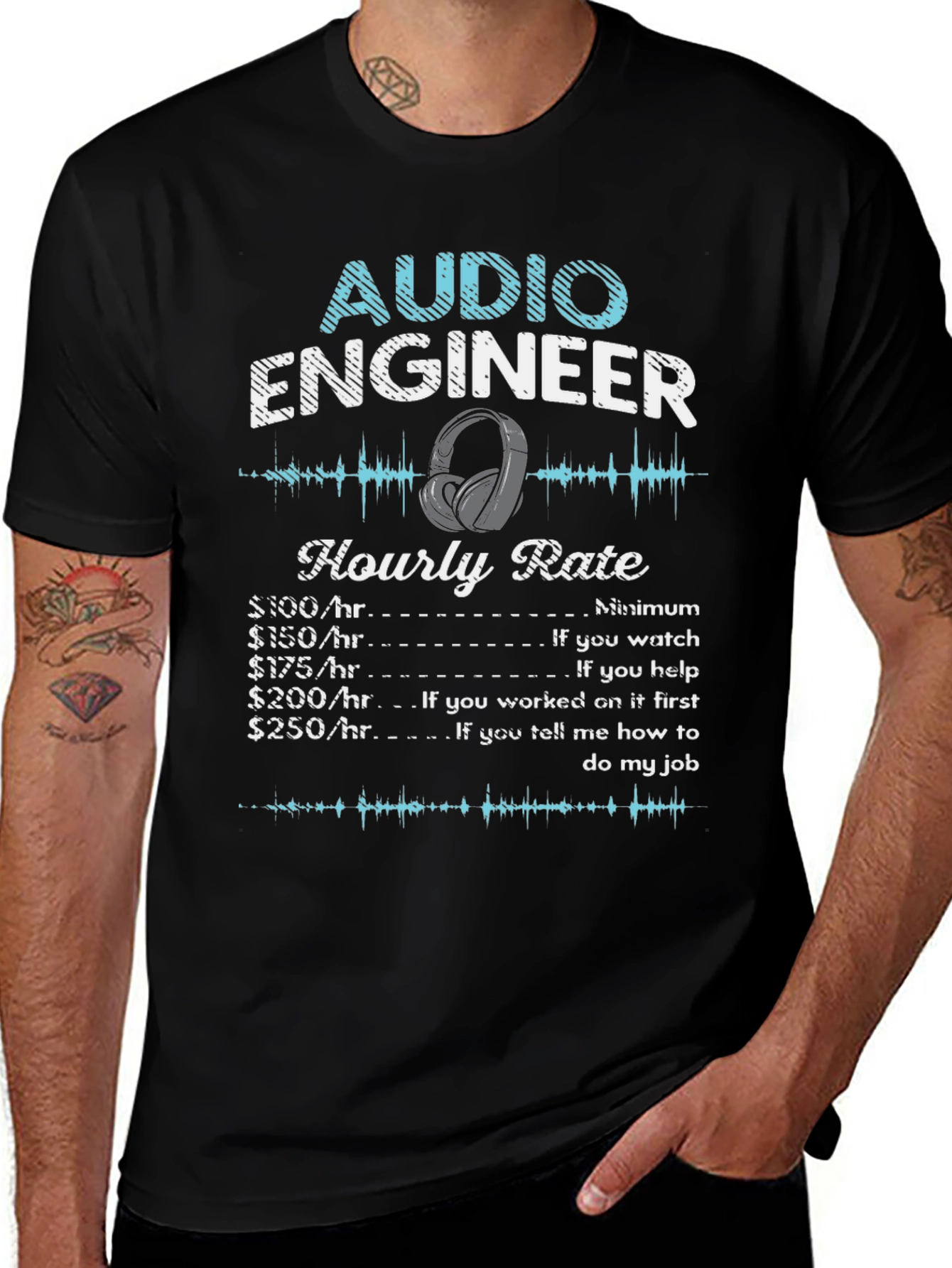 Audio Engineer Hourly Rate Black T-Shirt