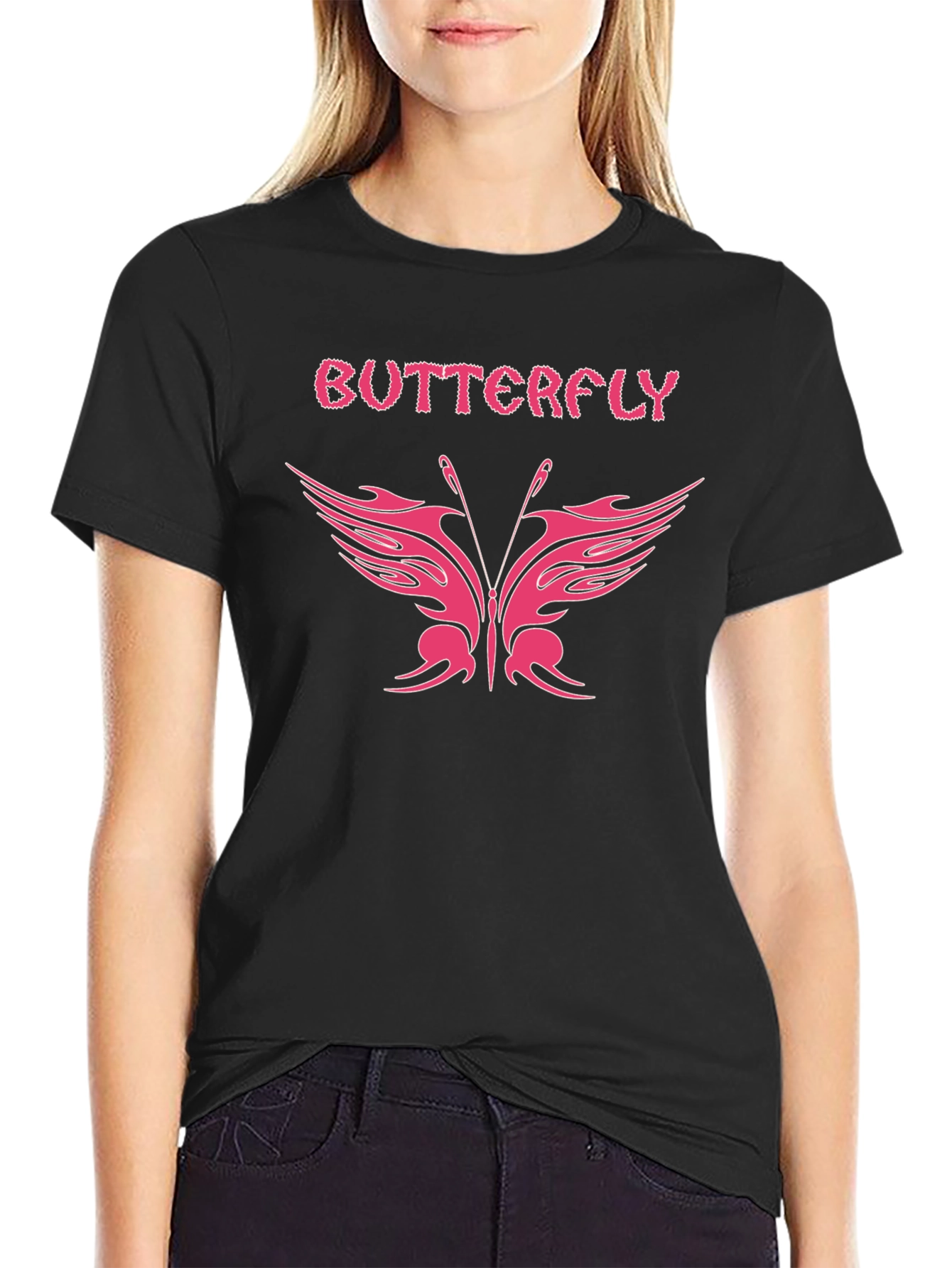 Butterfly Graphic Tee - Stylish Black T-Shirt
