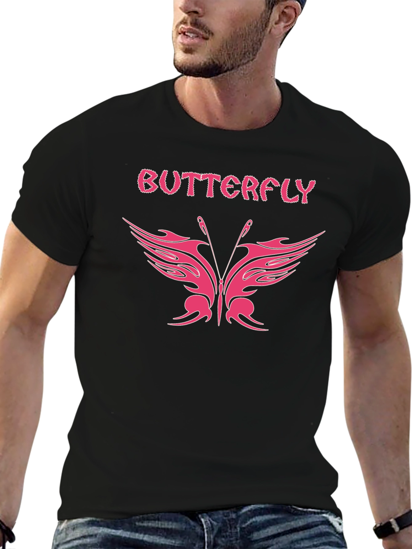 Butterfly Graphic Tee - Stylish Black T-Shirt