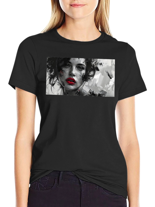 Artistic Woman Graphic Black T-Shirt