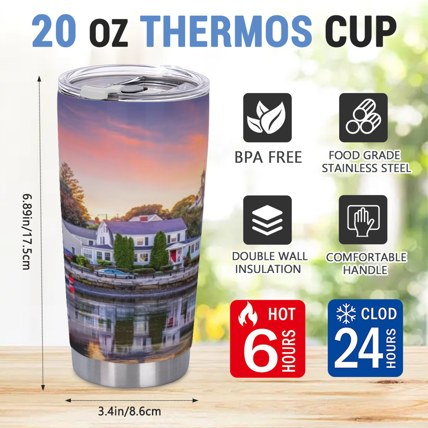 Vintage Fall Farmhouse Harvest Sunflower Scene 20oz Scenic Tumbler