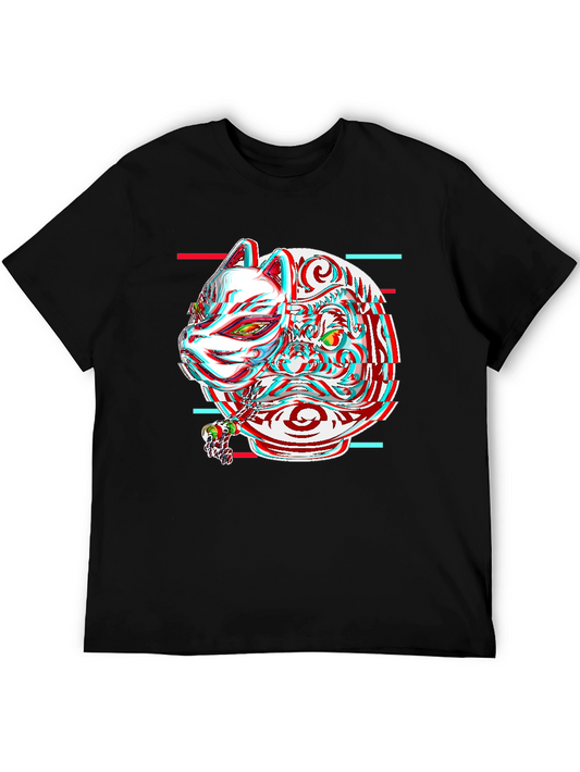 Glitch Fox Mask Graphic Tee - Unique Streetwear Style