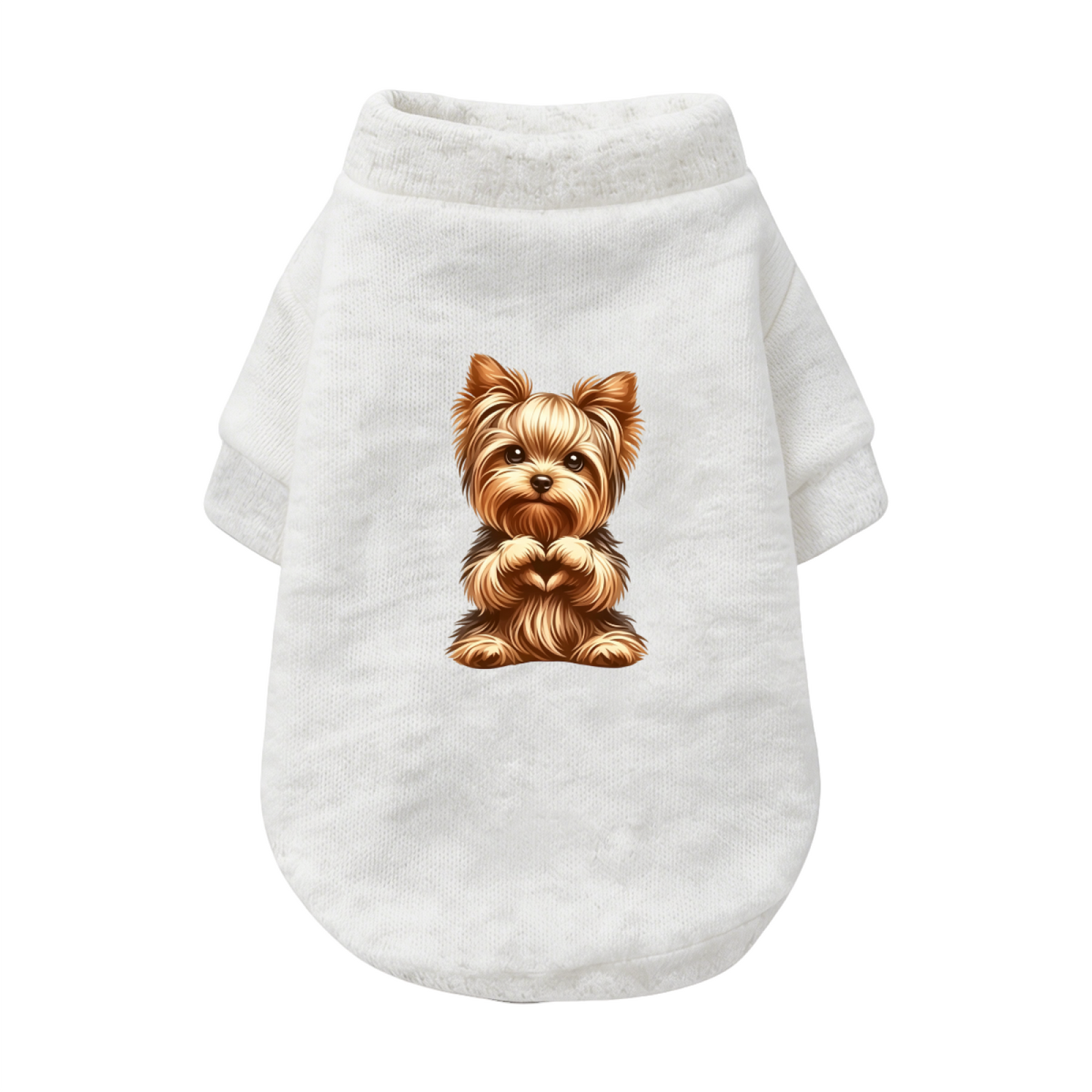 Lovely Yorkshire Terrier Heart Hand White Puppy Portrait Sweater