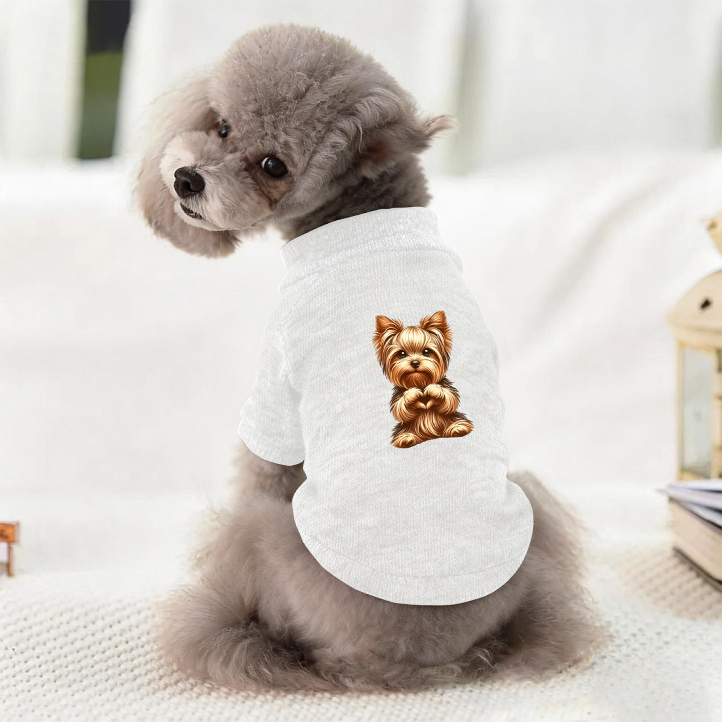 Lovely Yorkshire Terrier Heart Hand White Puppy Portrait Sweater