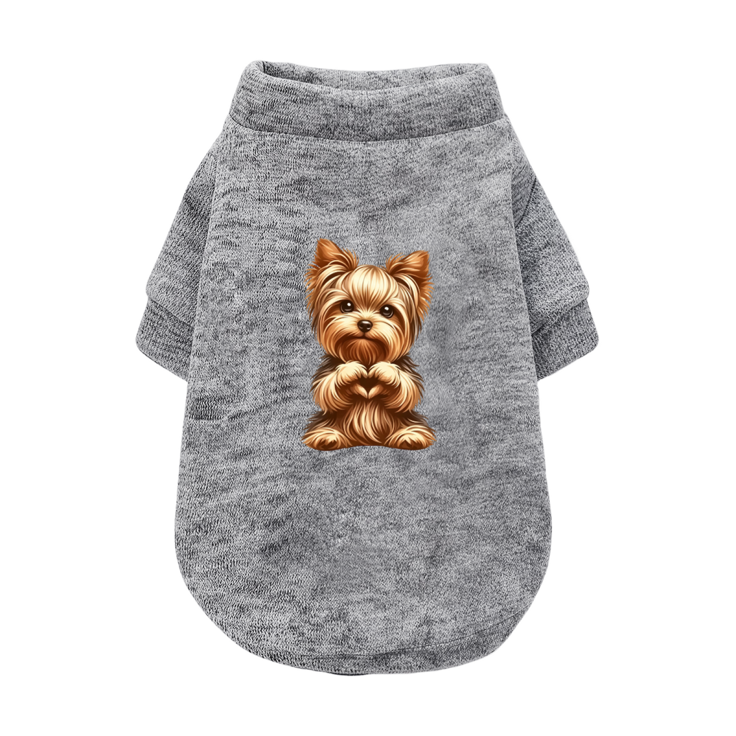Lovely Yorkshire Terrier Heart Hand White Puppy Portrait Sweater