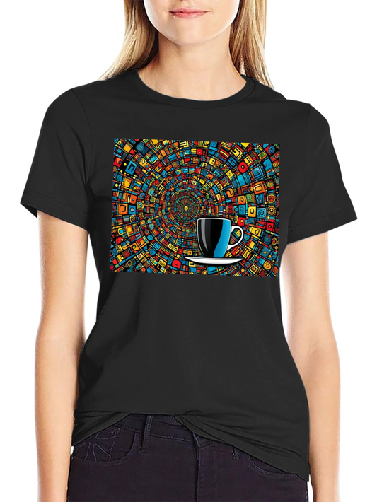Colorful Mosaic Coffee Cup Graphic T-Shirt