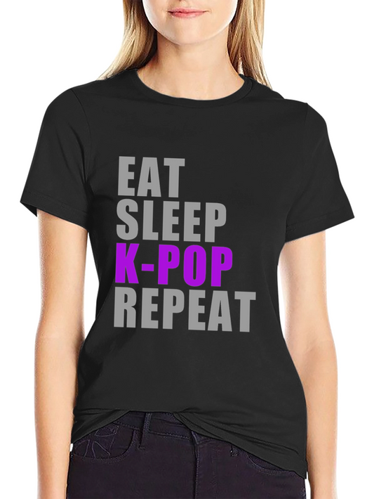 Eat Sleep K-Pop Repeat Black T-Shirt
