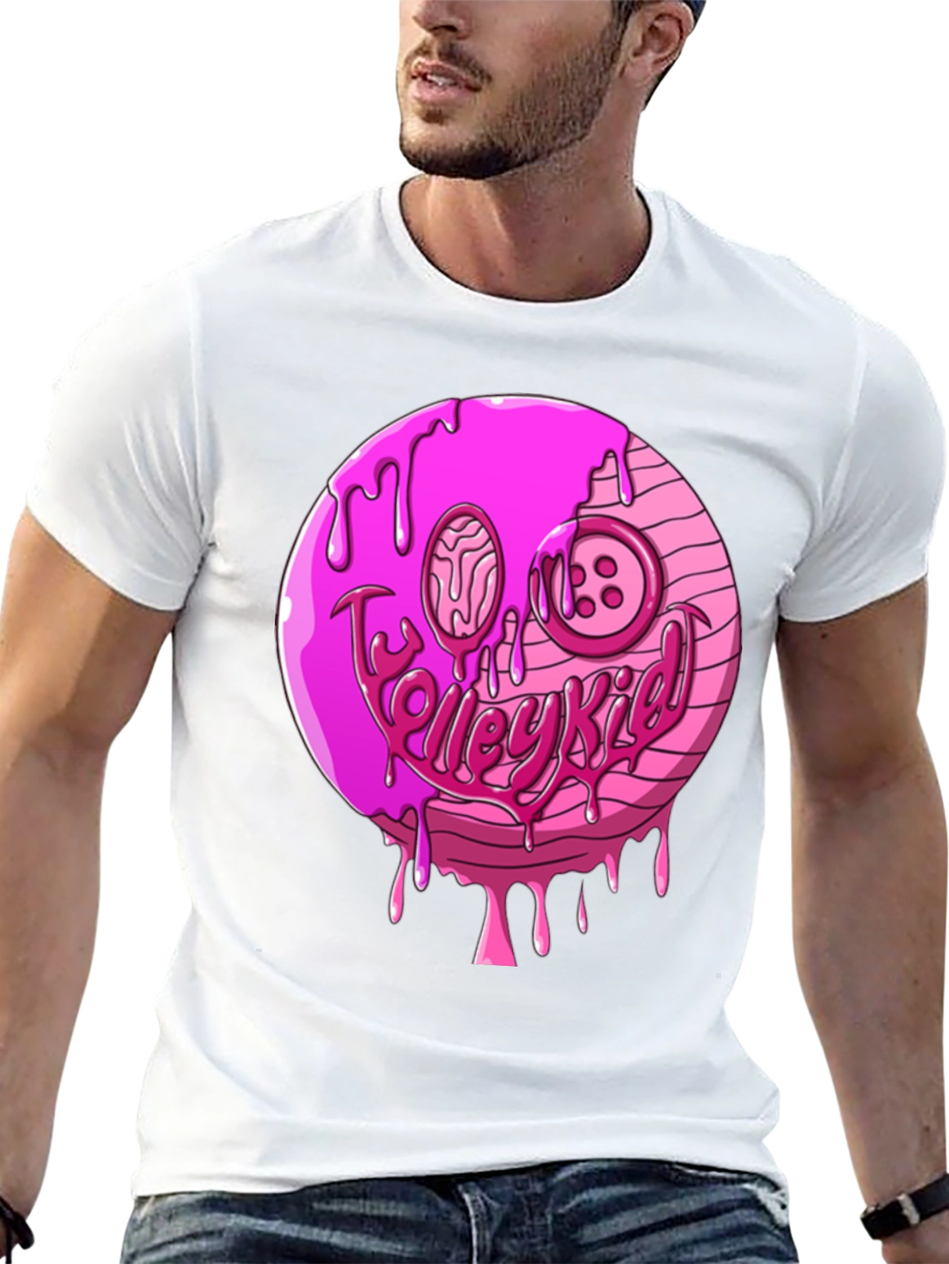 Pink Drip Smiley Face Graphic T-Shirt