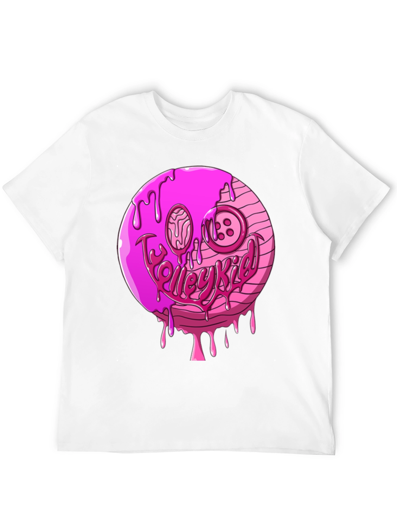 Pink Drip Smiley Face Graphic T-Shirt