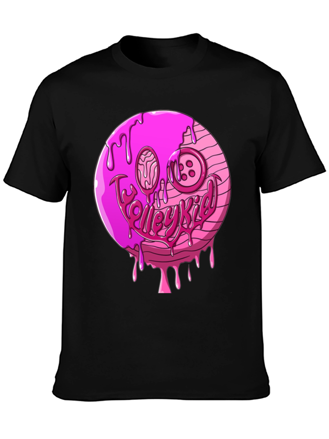 Pink Drip Smiley Face Graphic T-Shirt
