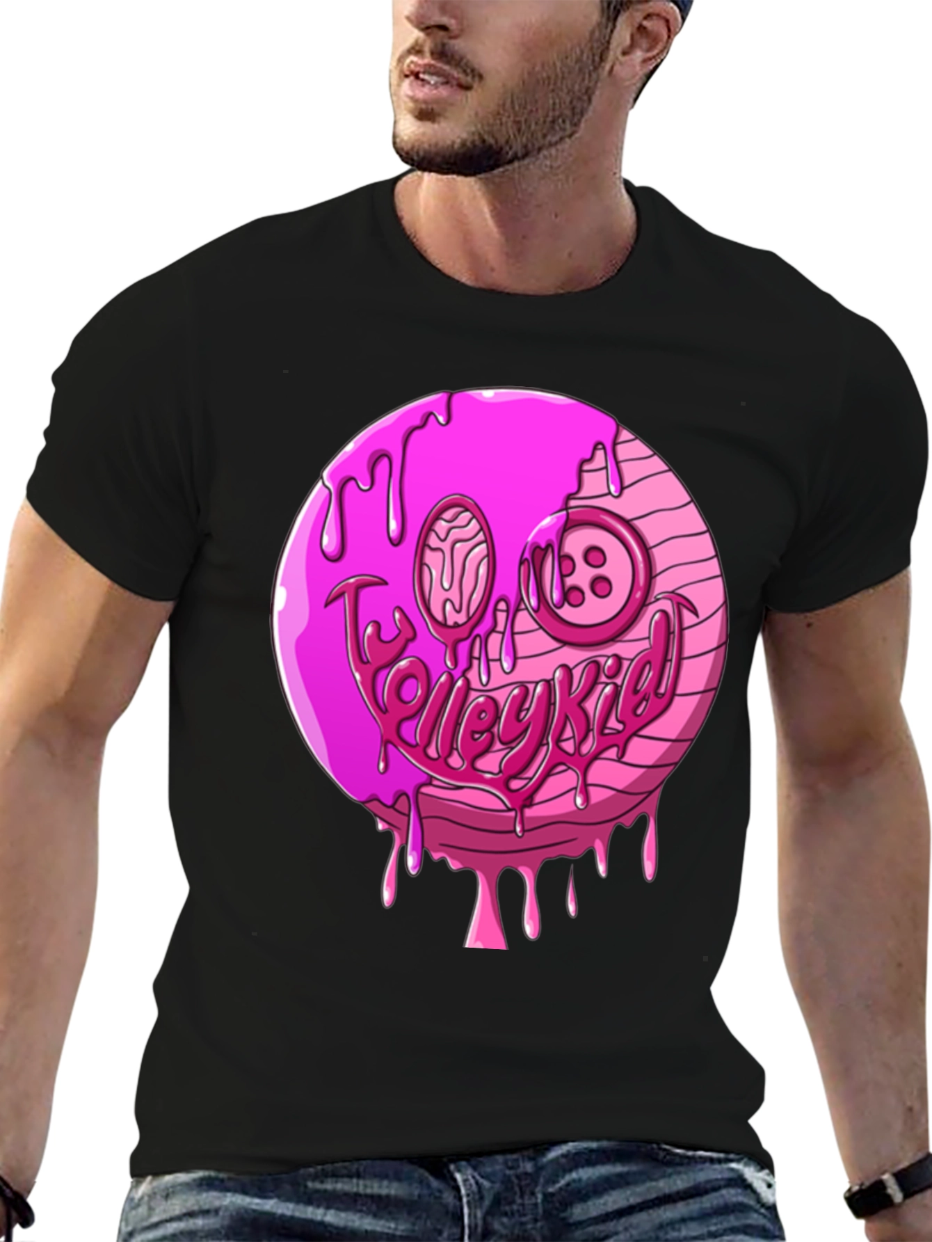 Pink Drip Smiley Face Graphic T-Shirt
