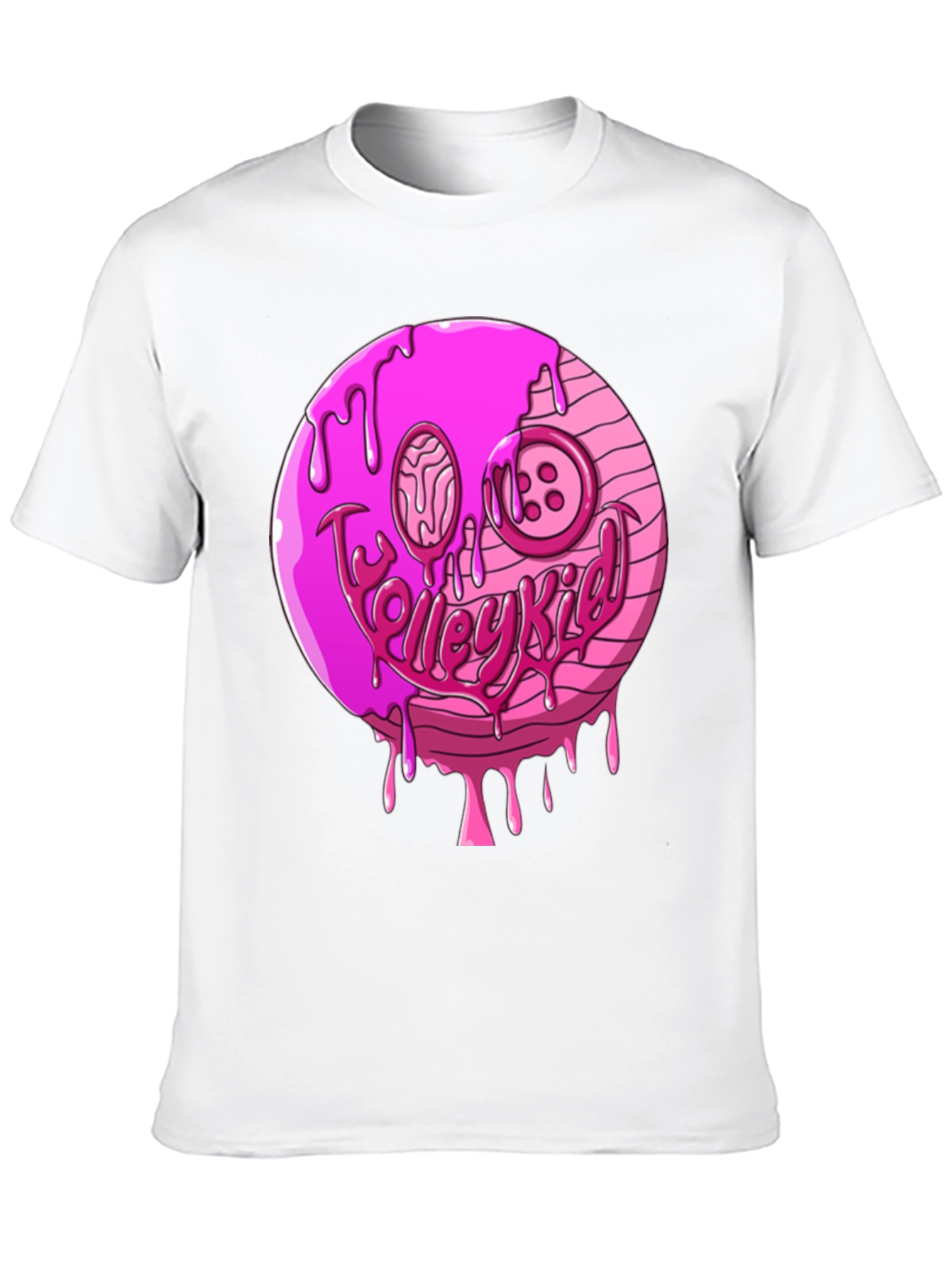 Pink Drip Smiley Face Graphic T-Shirt