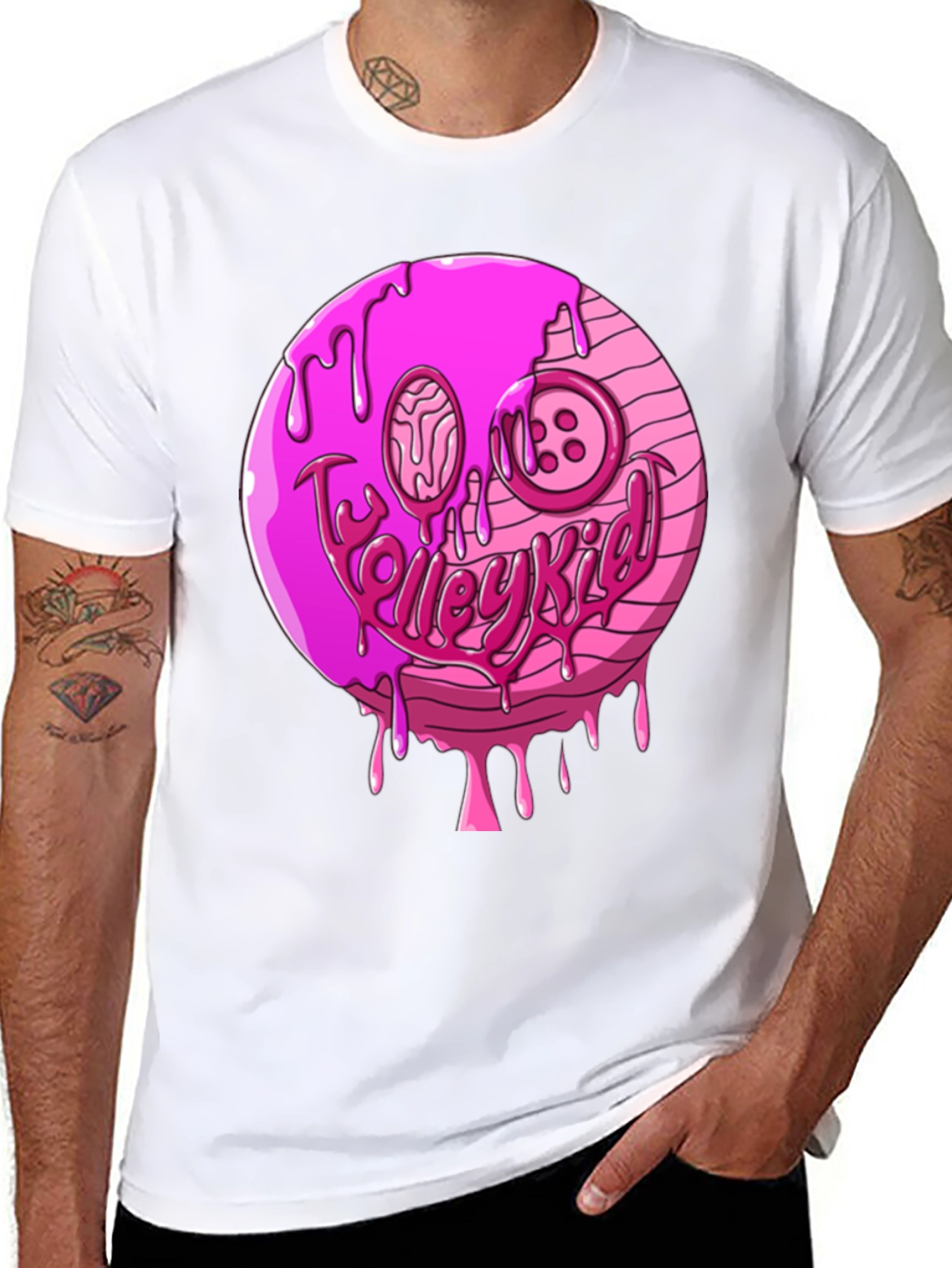 Pink Drip Smiley Face Graphic T-Shirt