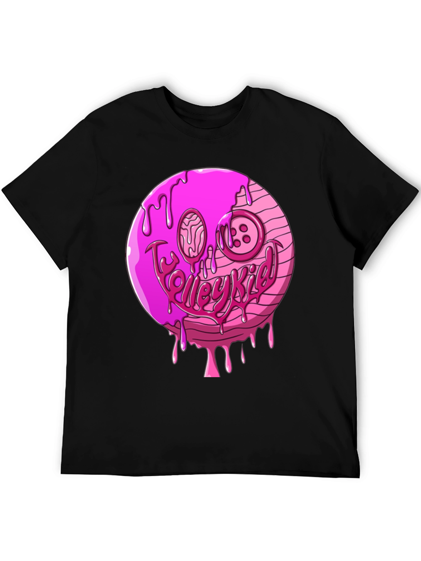 Pink Drip Smiley Face Graphic T-Shirt