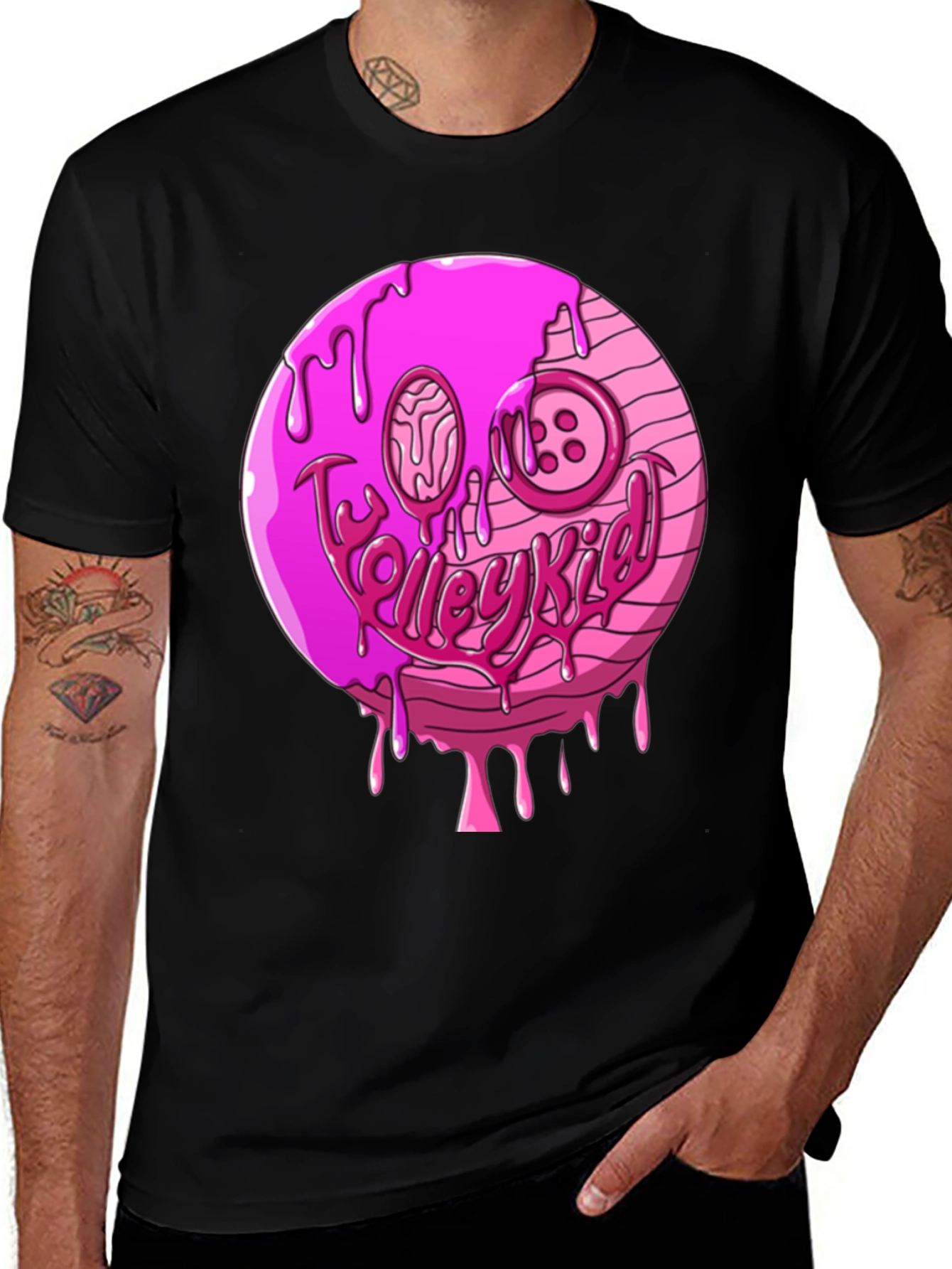 Pink Drip Smiley Face Graphic T-Shirt