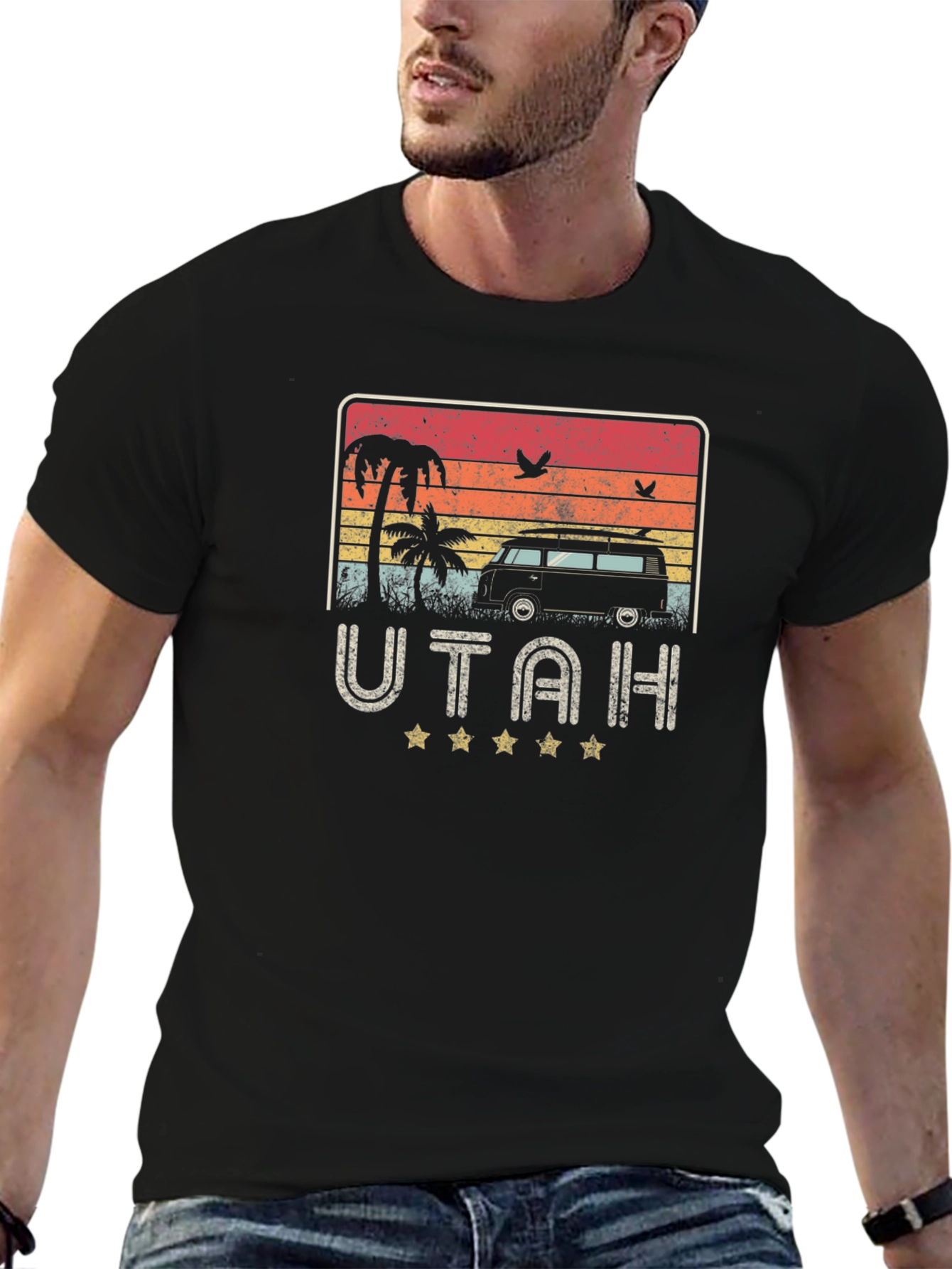 Retro Utah Beach Van Graphic T-Shirt