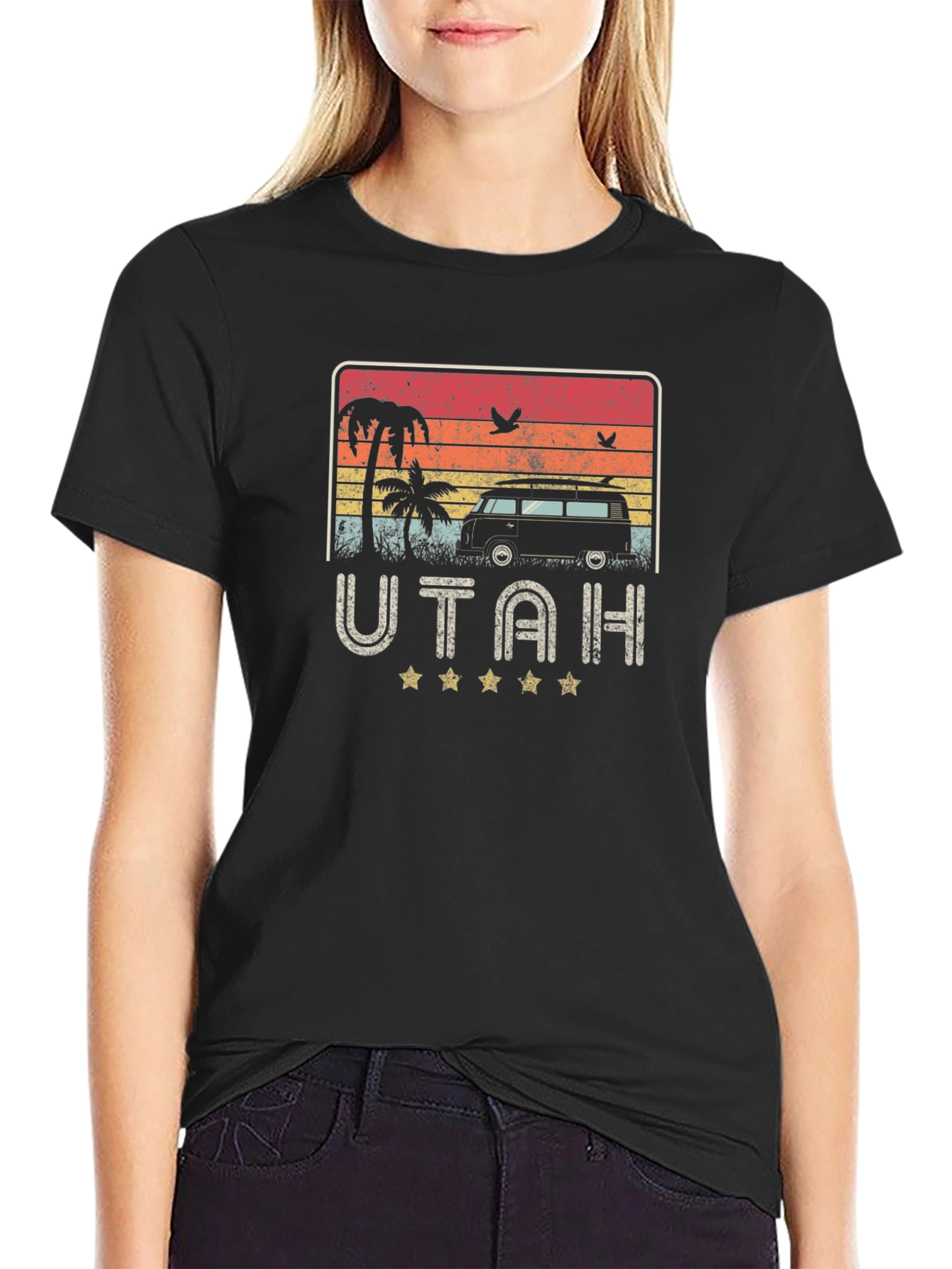 Retro Utah Beach Van Graphic T-Shirt