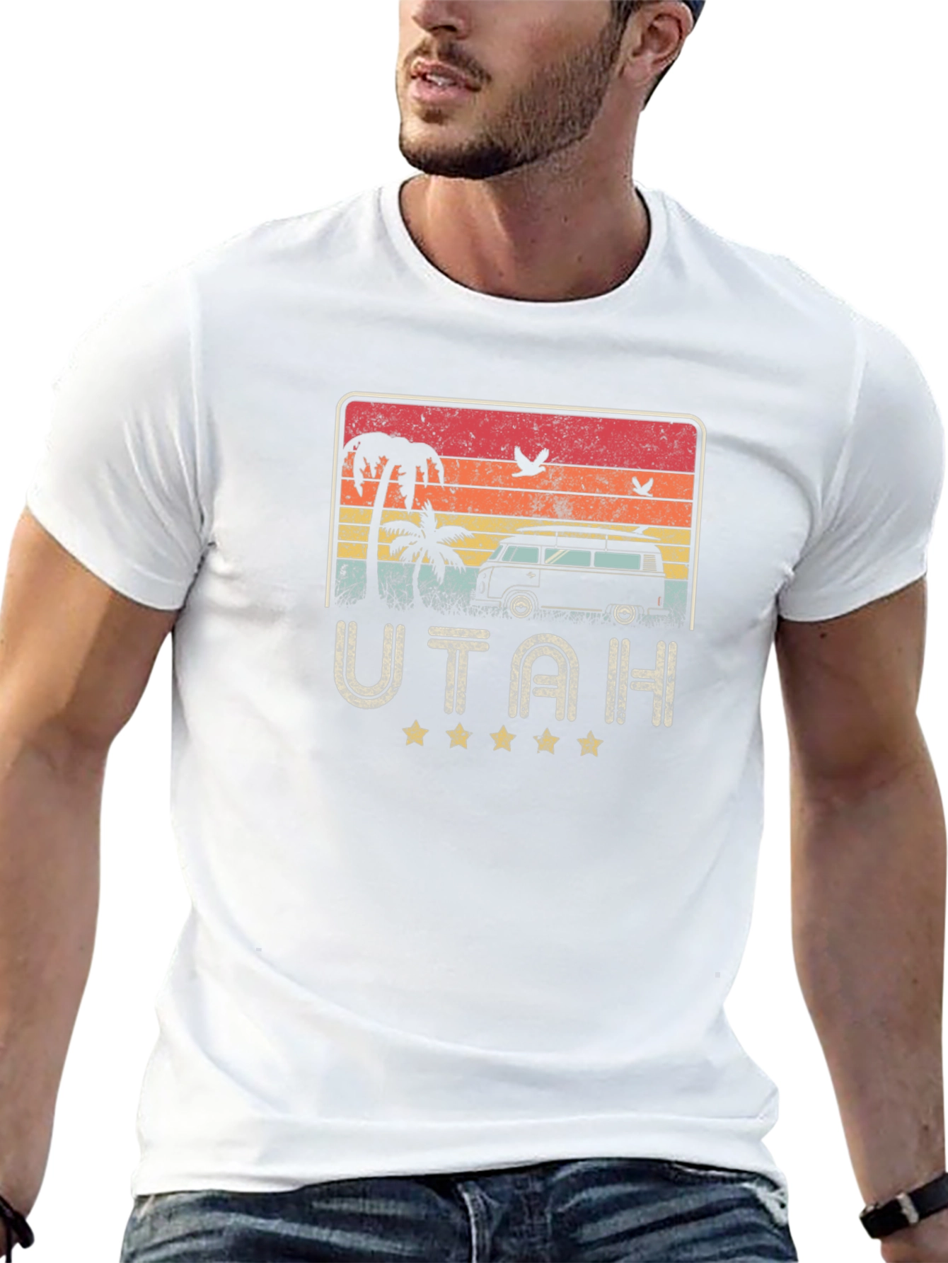 Retro Utah Beach Van Graphic T-Shirt