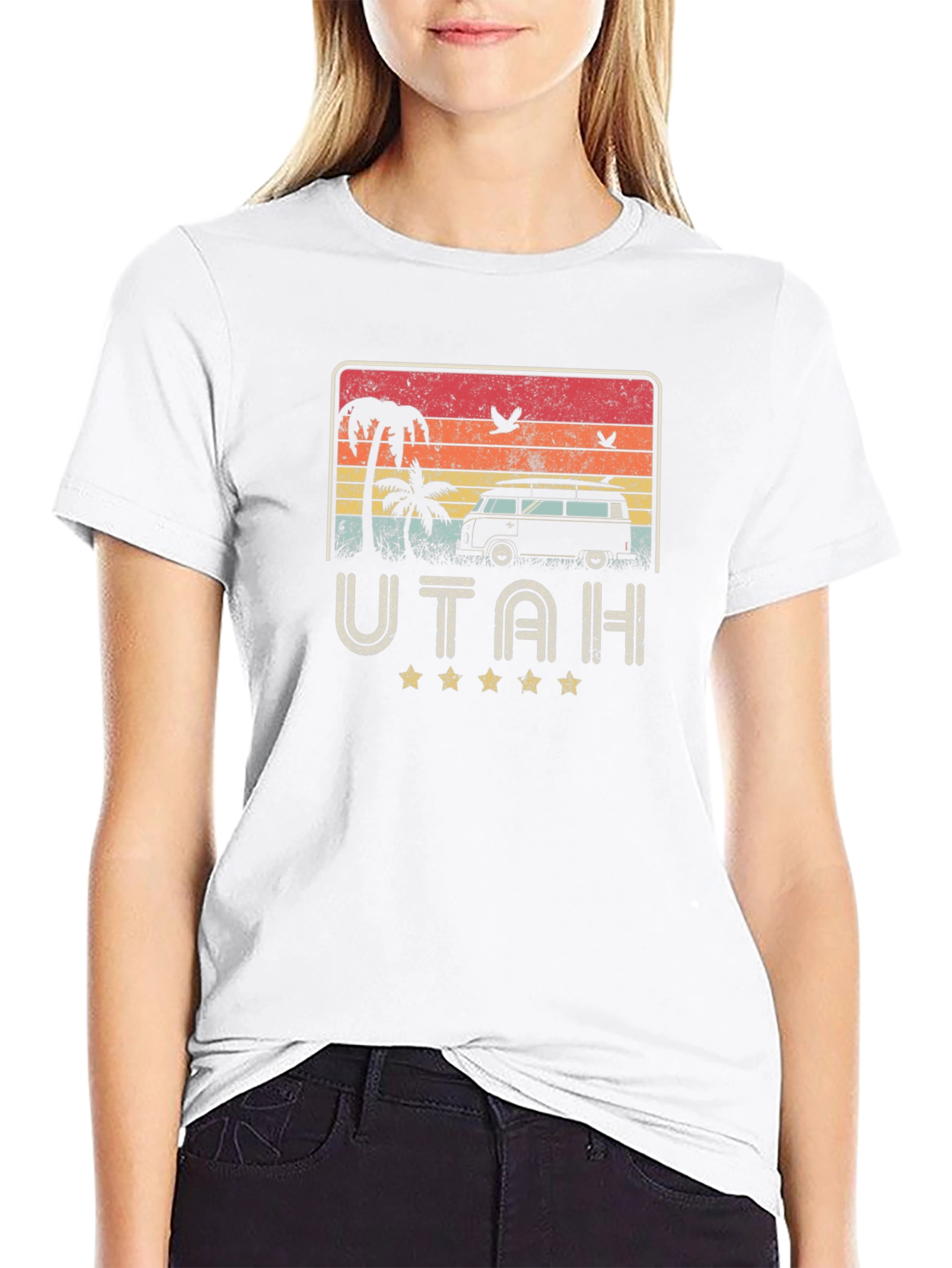 Retro Utah Beach Van Graphic T-Shirt