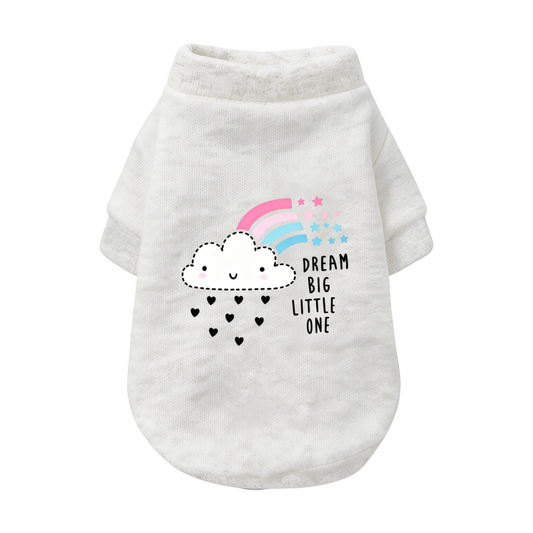 Dream Big Little One Rainbow Cloud Pet Cardigan Sweater, Soft White Cute Puppy Top