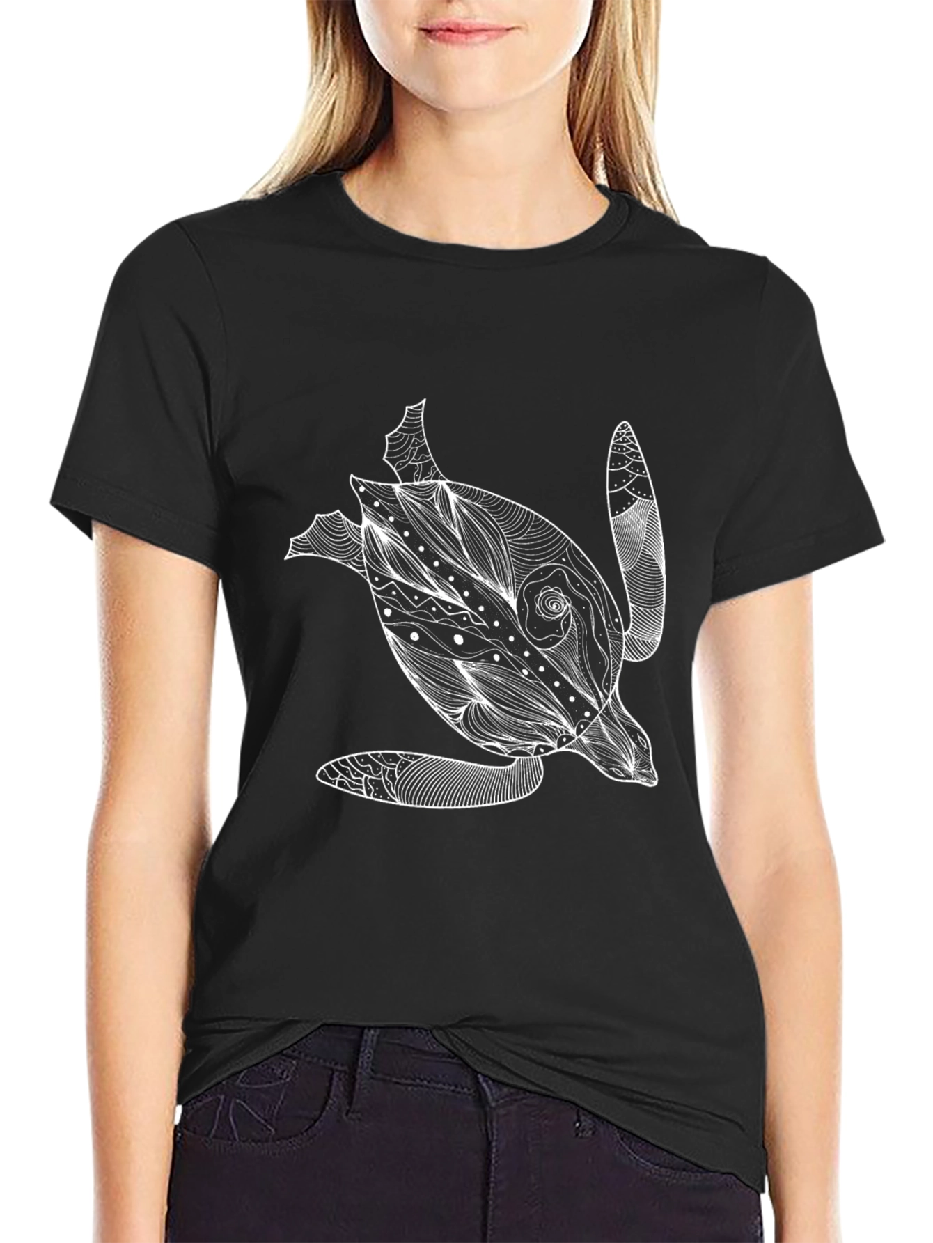 Turtle Graphic Tee - Black Cotton T-Shirt