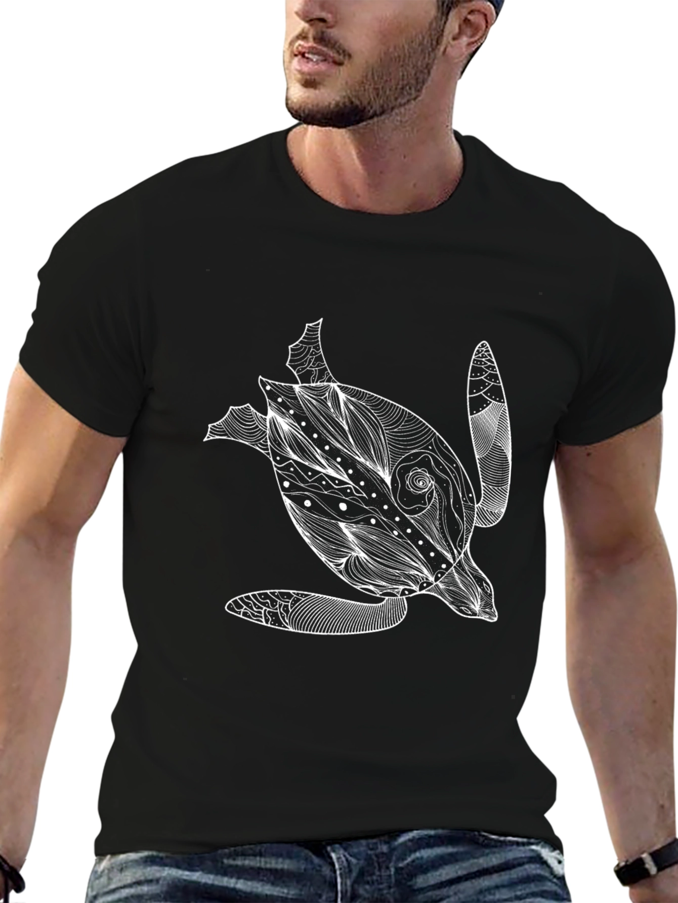 Turtle Graphic Tee - Black Cotton T-Shirt