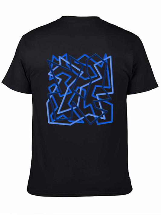 Abstract Geometric Line Art Black T-Shirt
