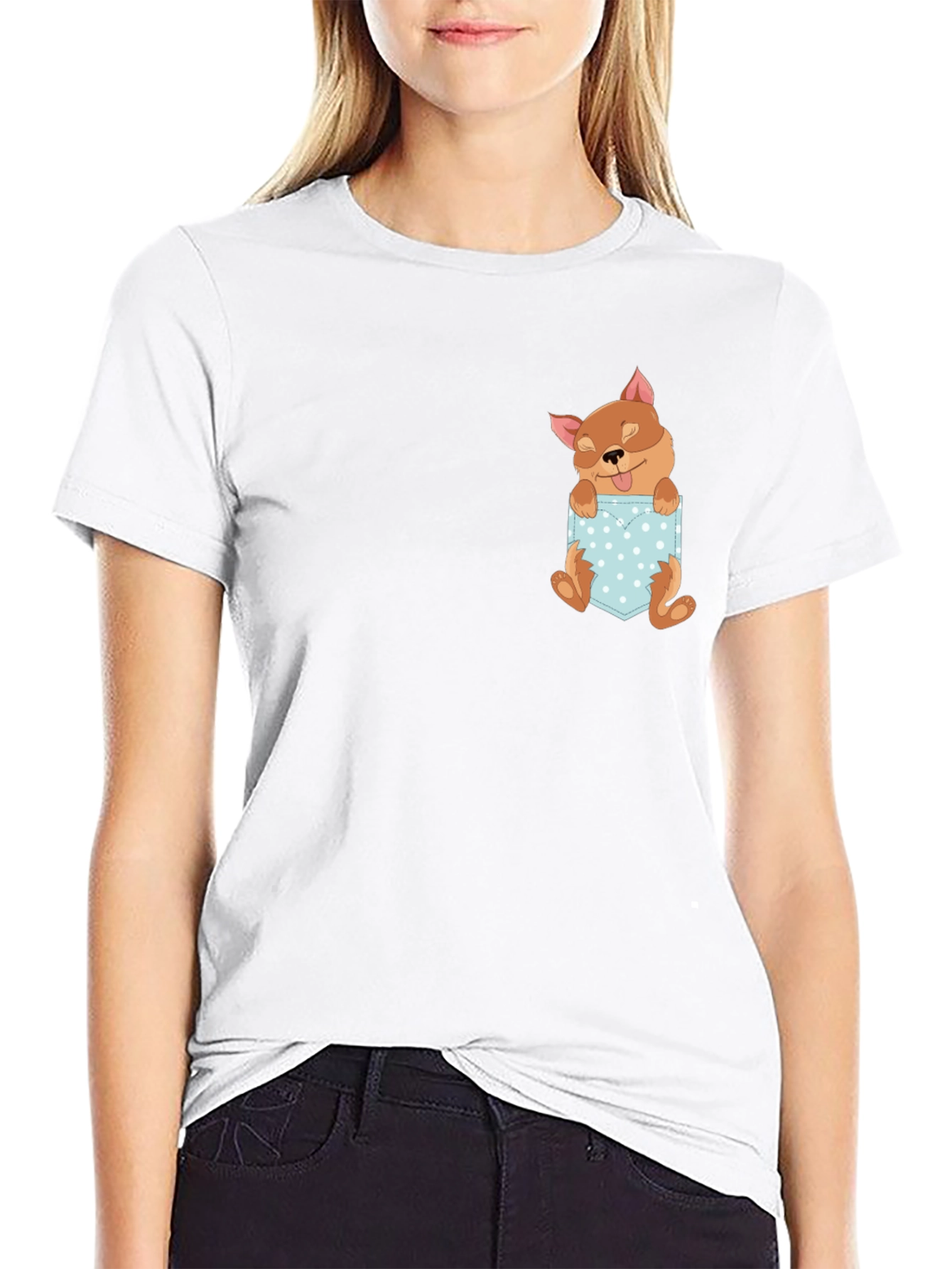 Cute Dog Pocket Tee - Stylish Graphic T-Shirt