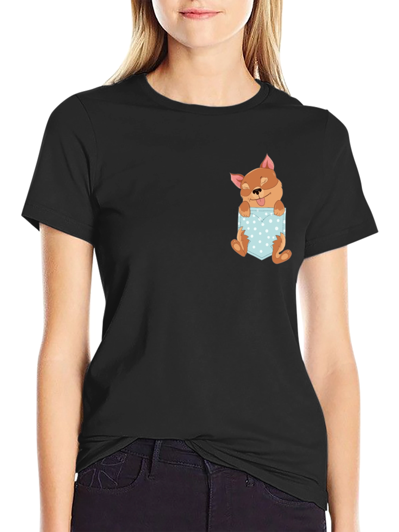 Cute Dog Pocket Tee - Stylish Graphic T-Shirt